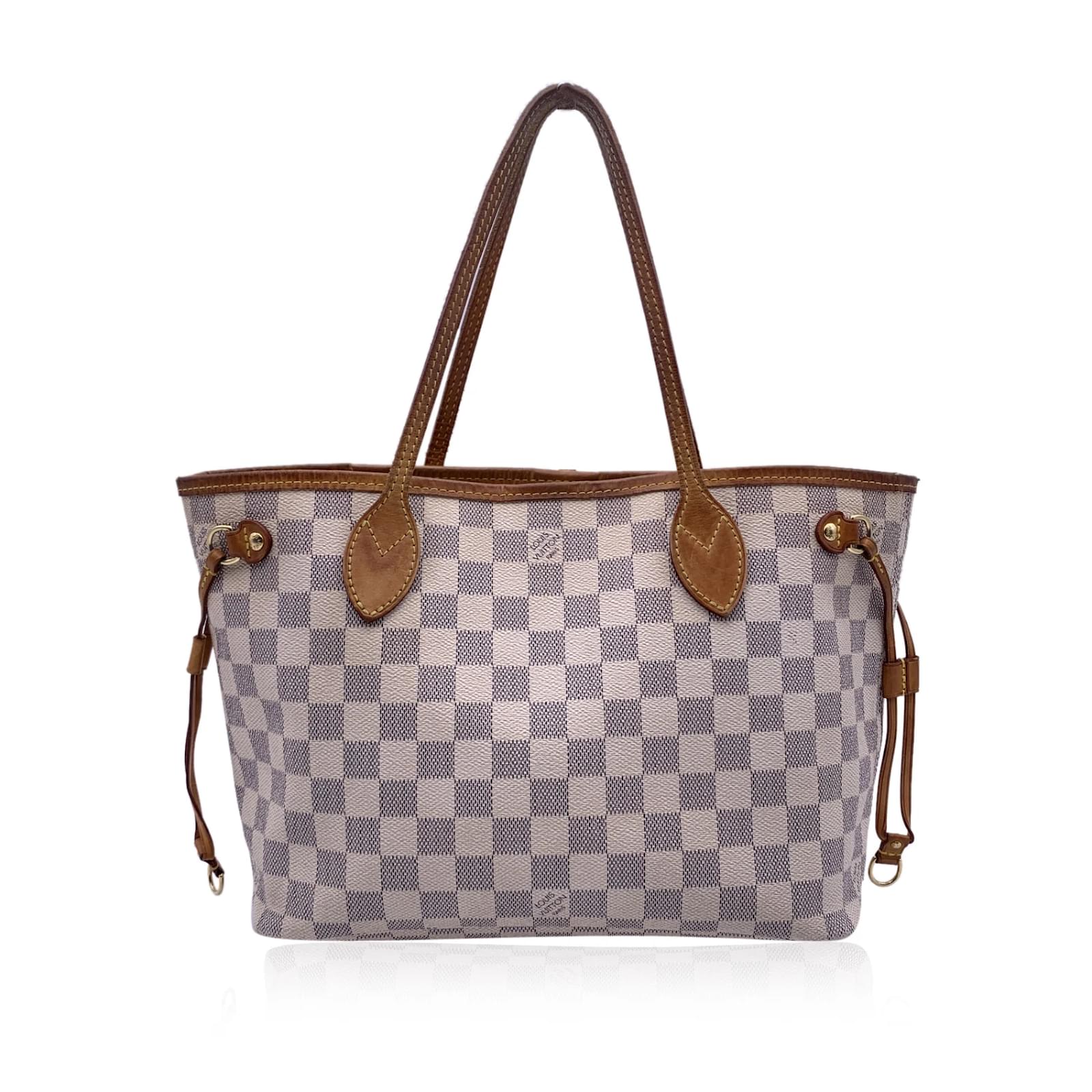 Louis Vuitton Beige Damier Azur Canvas Neverfull PM Tote Bag Leather  ref.465636 - Joli Closet