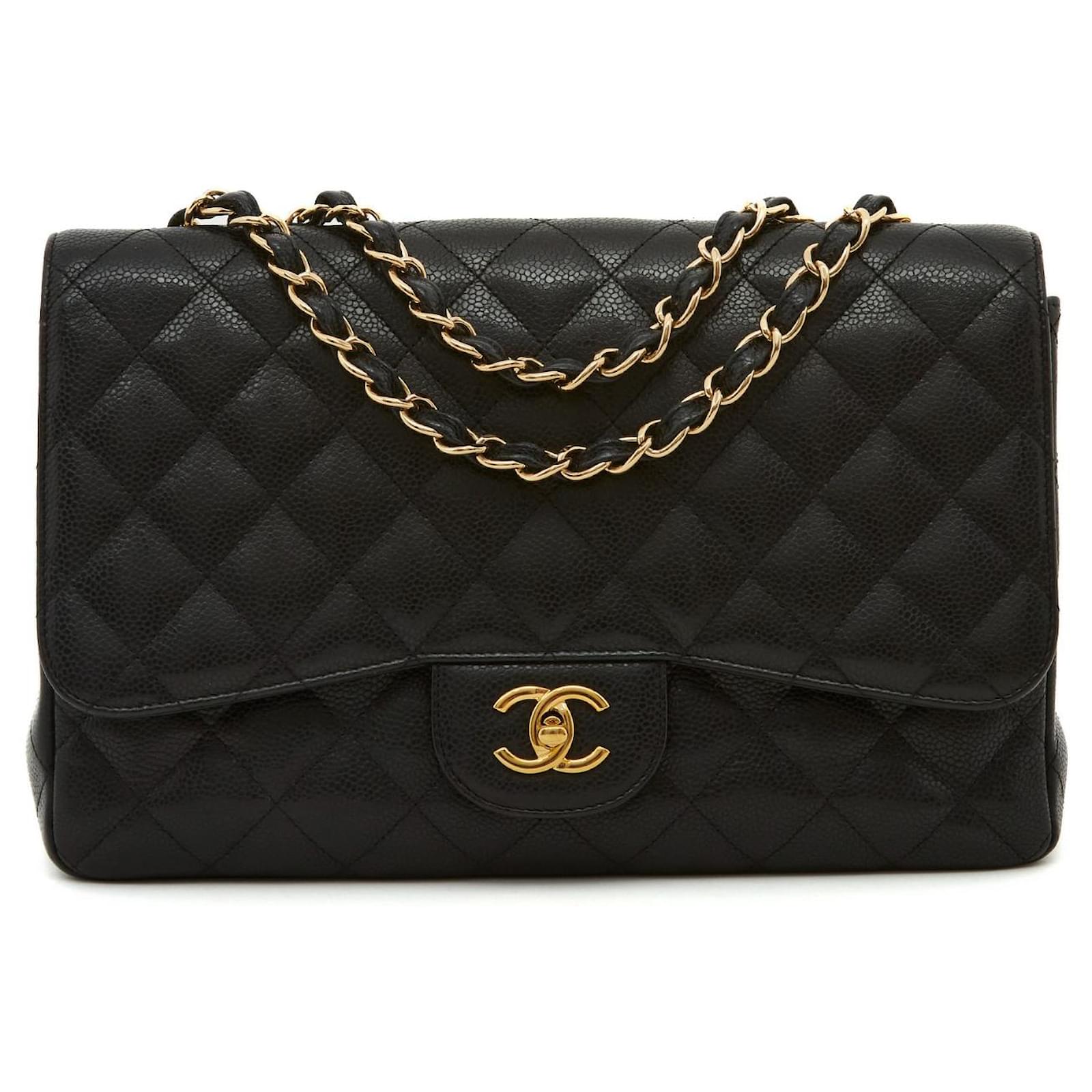Timeless Chanel LARGE CLASSIC BAG CAVIAR BLACK GOLD Leather ref