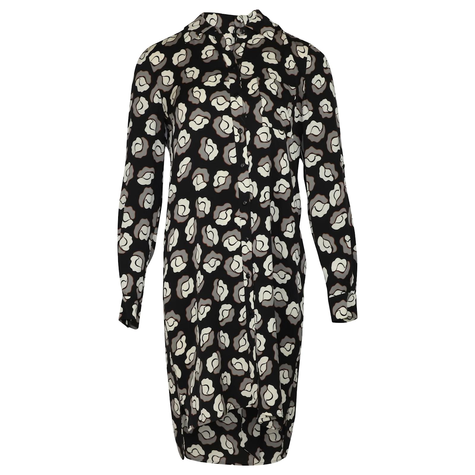 Diane Von Furstenberg Floral Print Shirt Dress In Black, 50% OFF