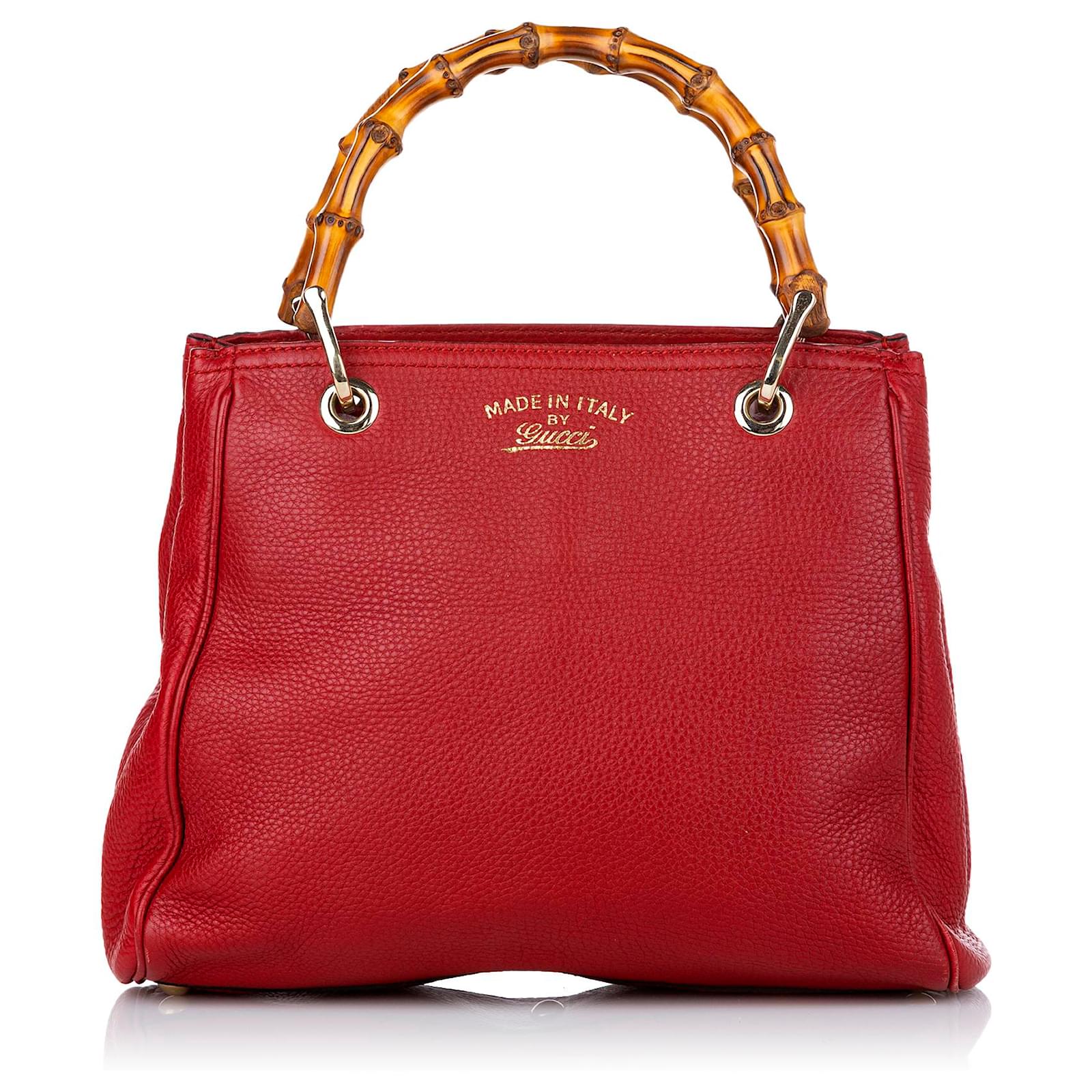 Gucci Red Bamboo Shopper Leather Satchel Pony-style calfskin ref.466452 ...