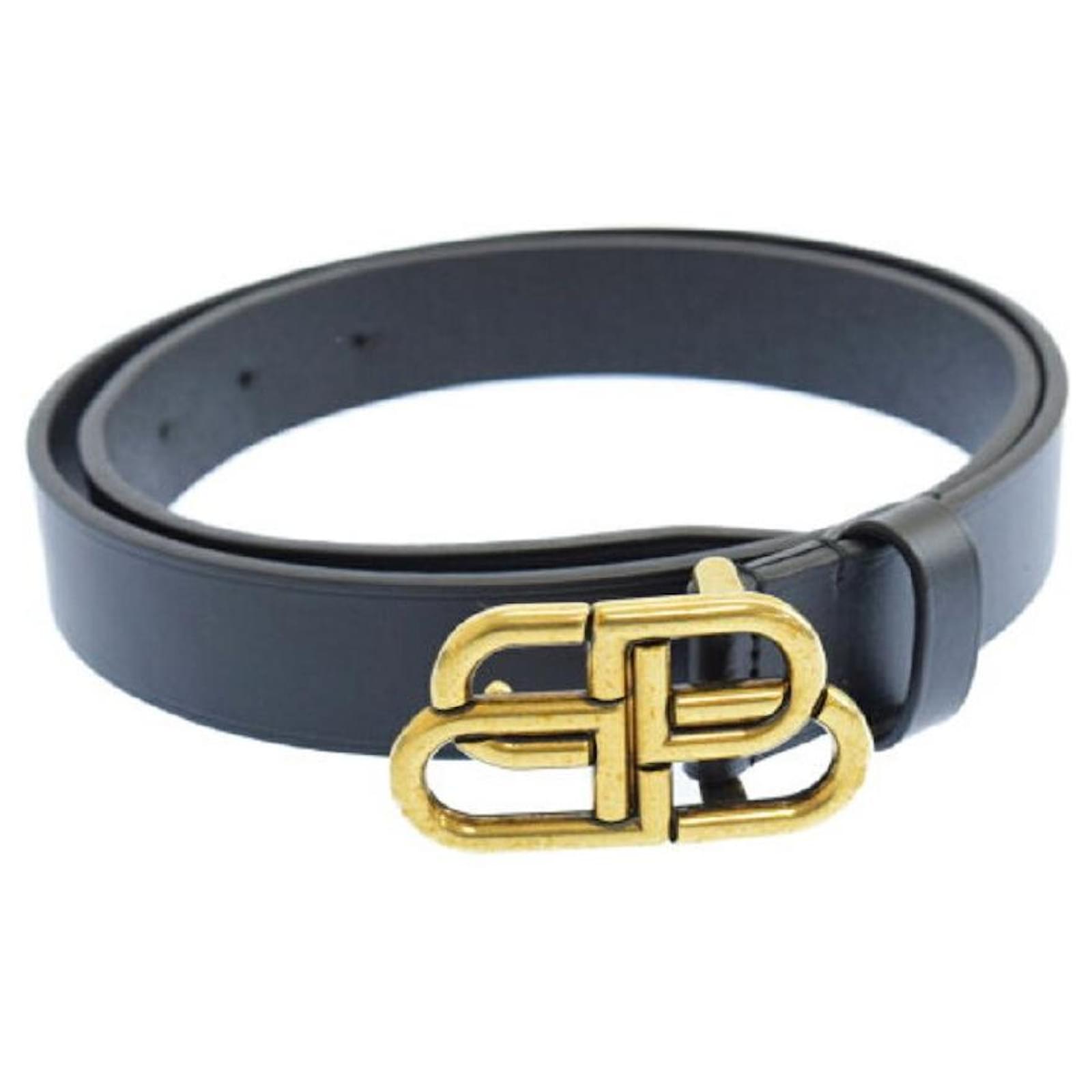 Used] BALENCIAGA 581690 logo gold buckle leather belt black