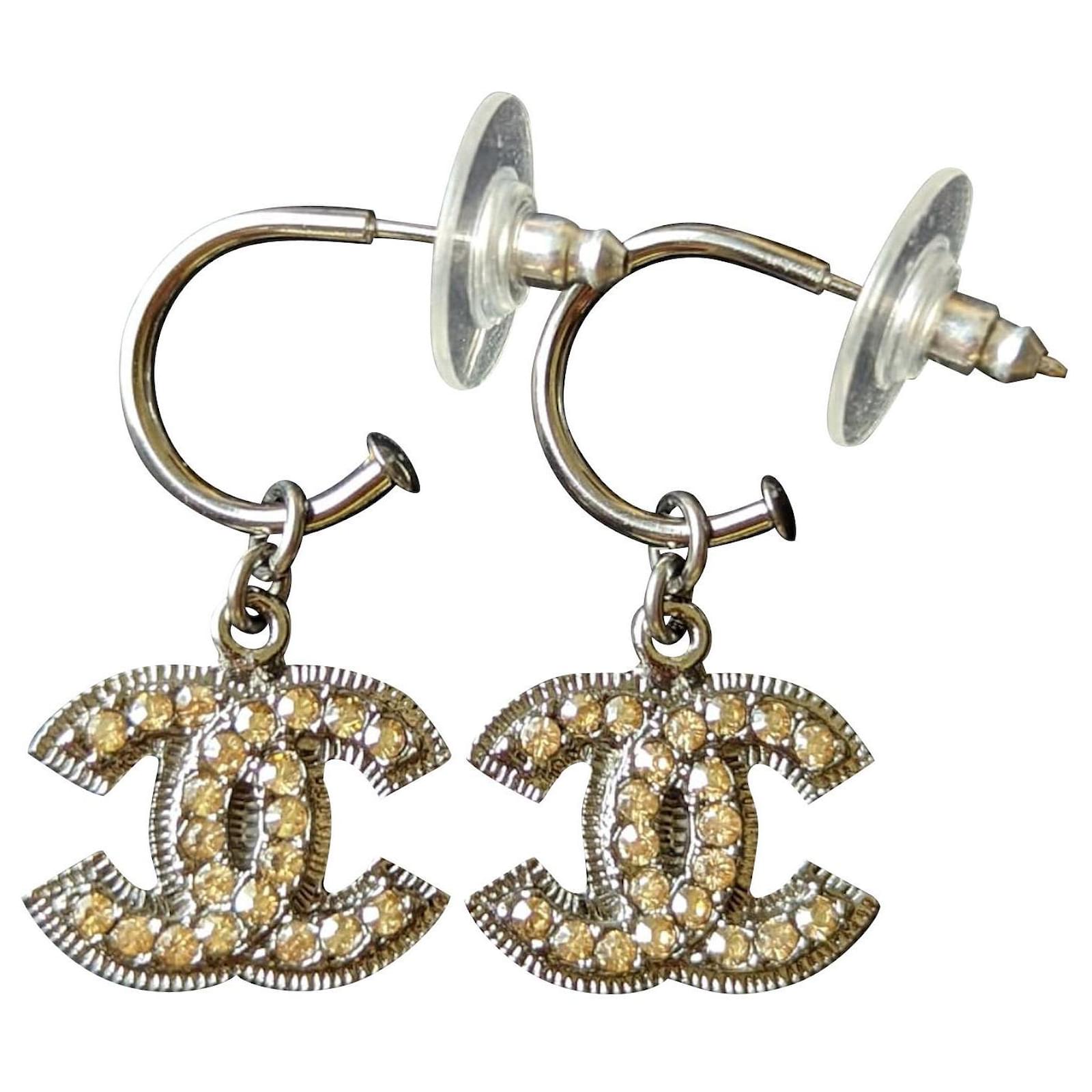 Chanel CC 08A logo ruthenium crystal drop classic earrings in box Black  Metal ref.466796 - Joli Closet