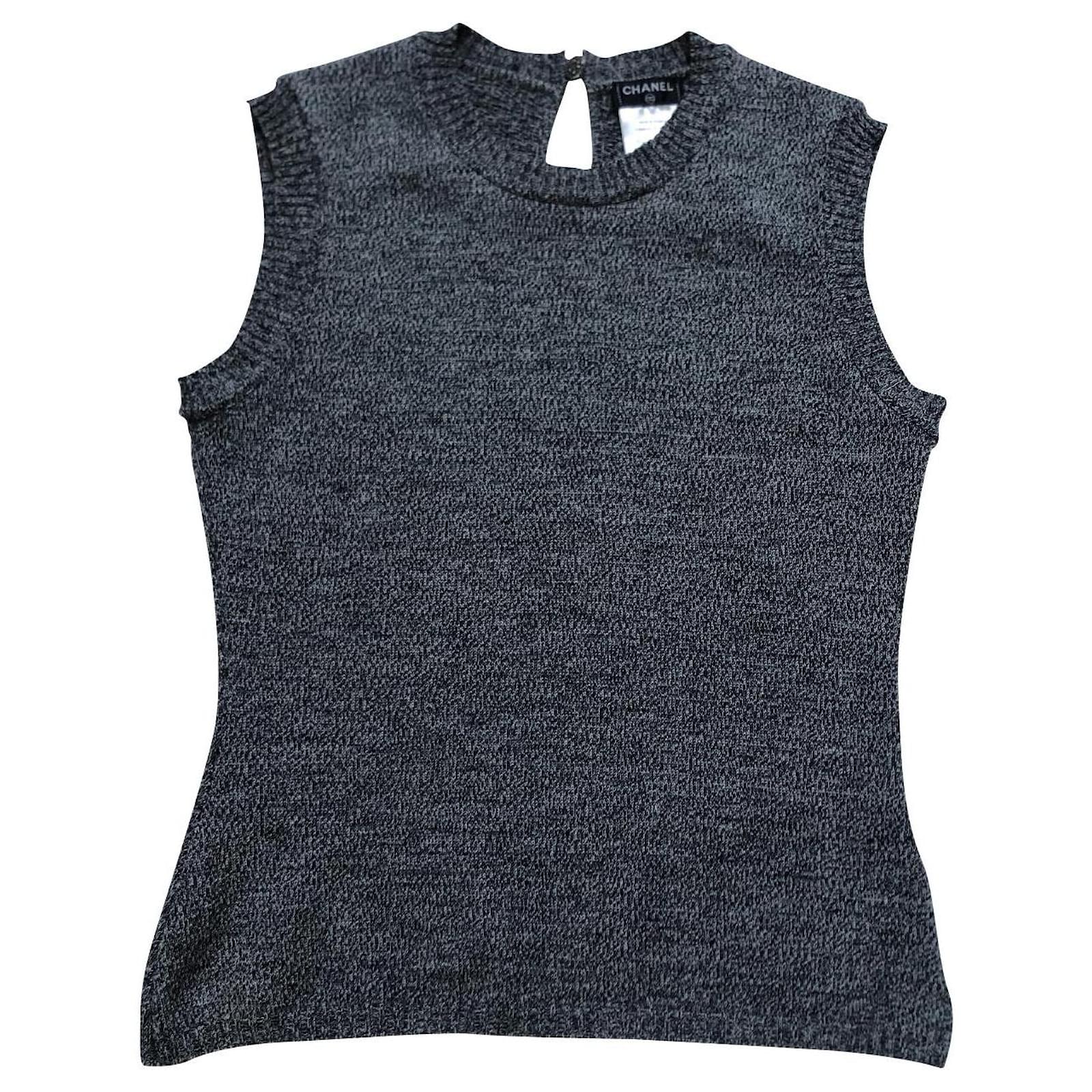 Chanel sleeveless black and white knit top Cotton ref.467113 - Joli Closet