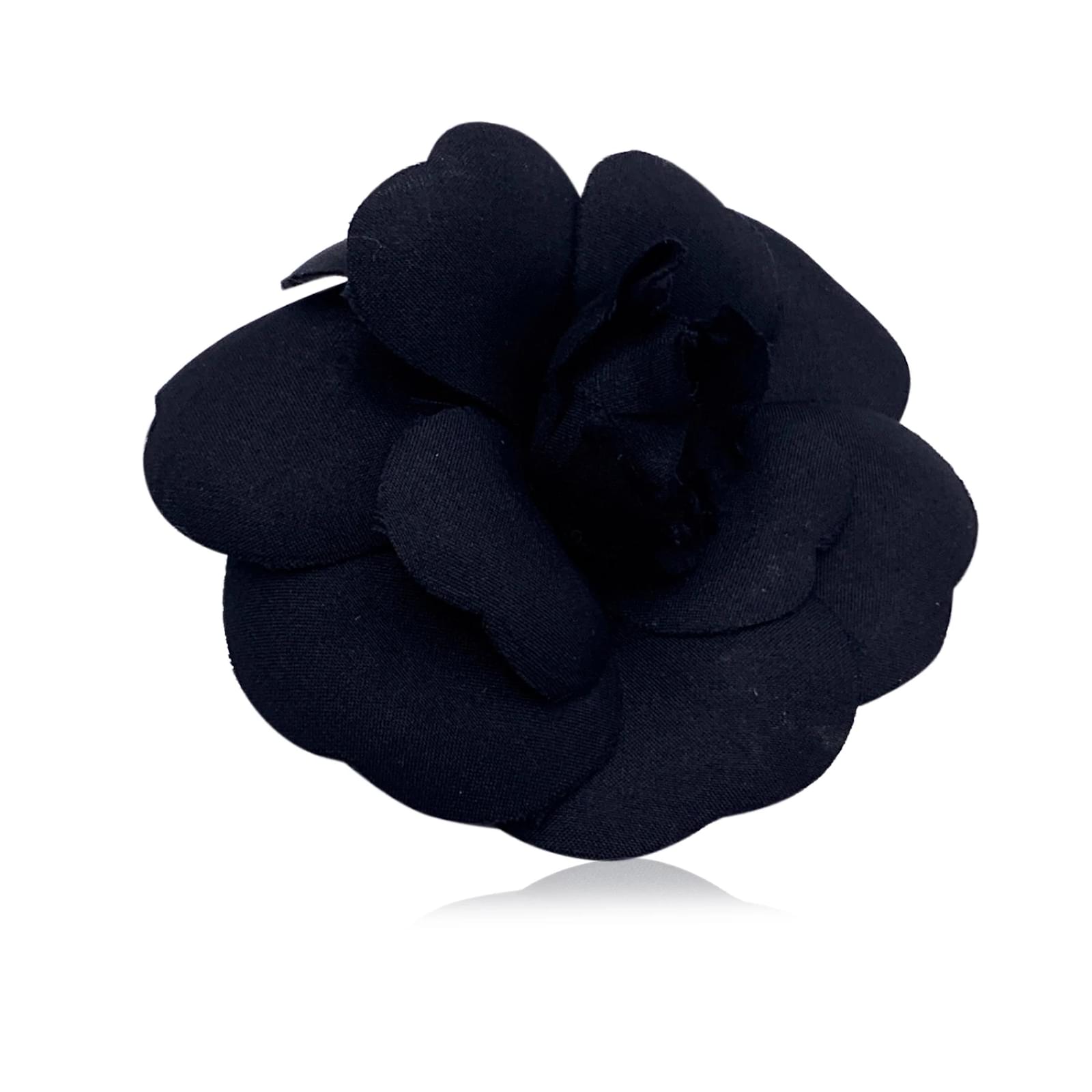Chanel Vintage Black Silk Flower Pin Brooch Camelia Camellia ref