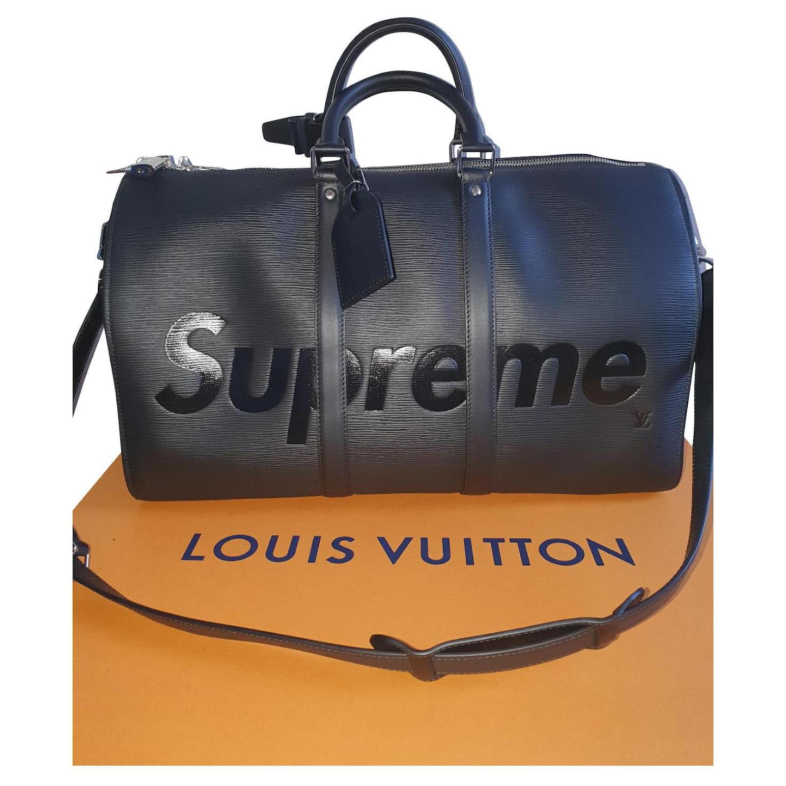 LOUIS VUITTON  MATTE BLACK SUPREME EDITION EPI SUPREME KEEPALL BANDOULIERE  55 WITH PALLADIUM HARDWARE  Luxury Handbags  2020  Sothebys