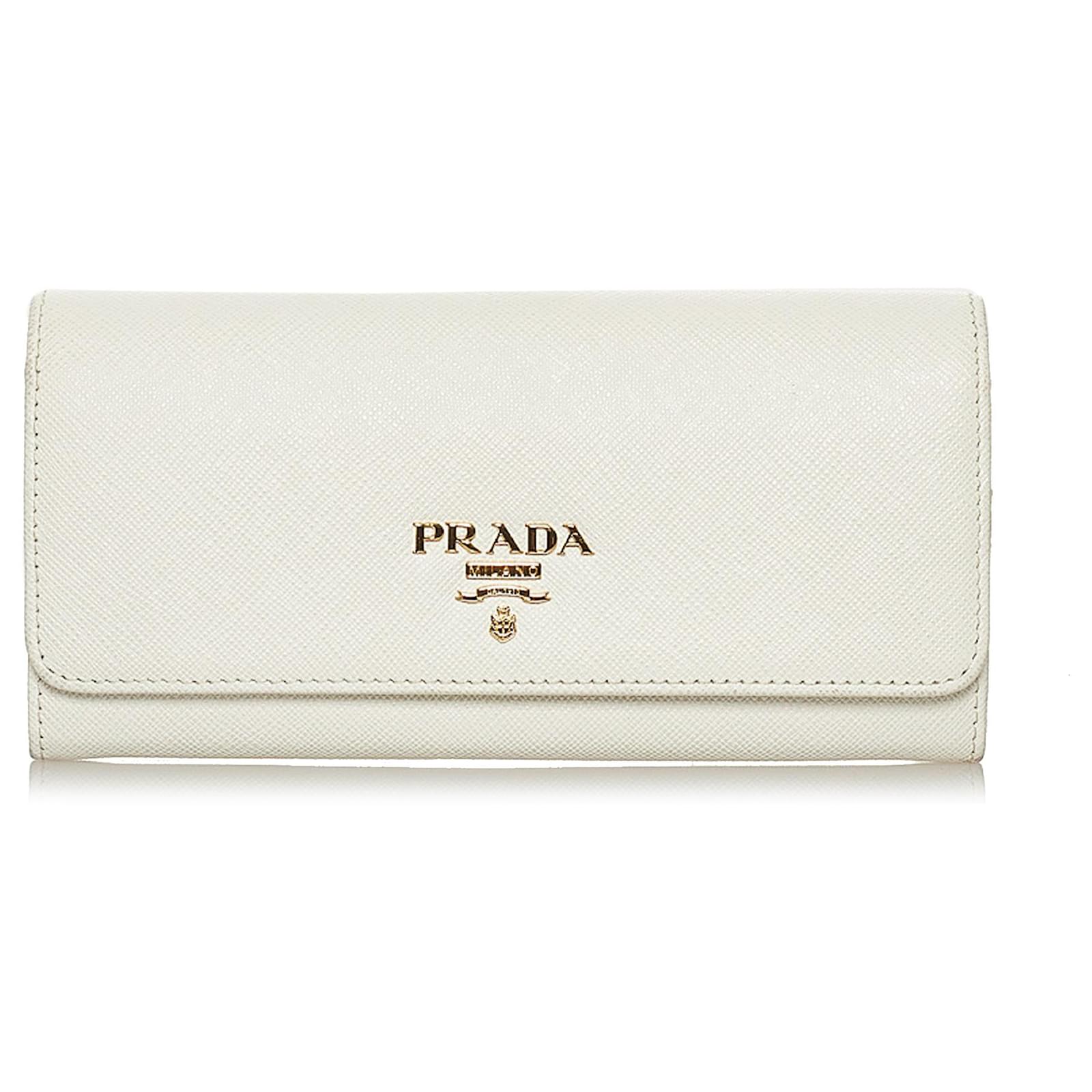 Prada White Saffiano Leather Long Wallet Pony-style calfskin  -  Joli Closet