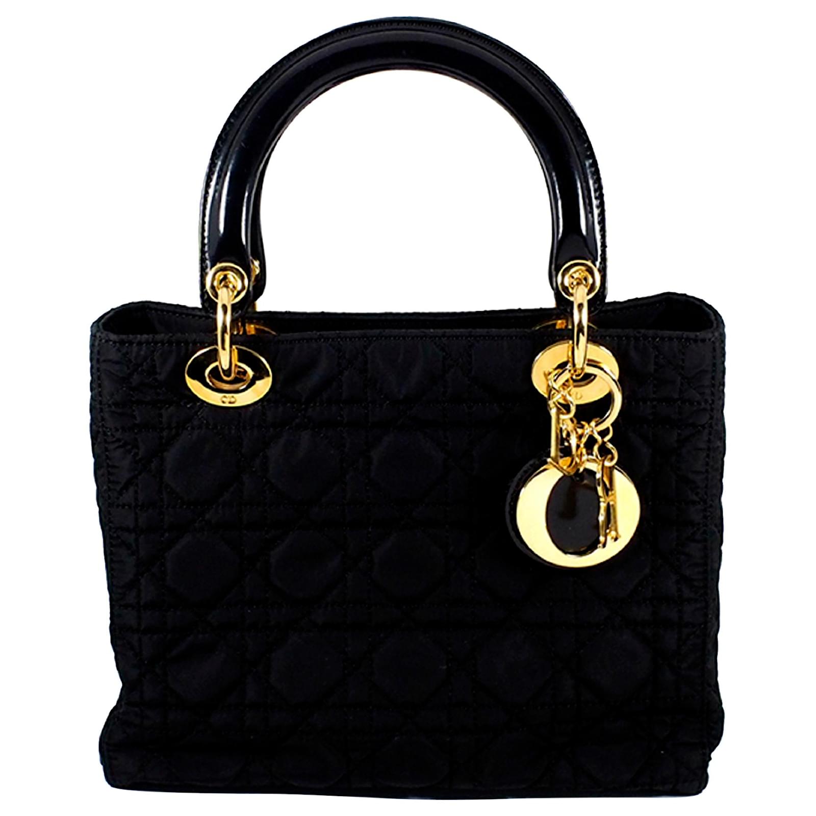 Dior Black Cannage Lady Dior Nylon Handbag Leather Pony-style calfskin ...