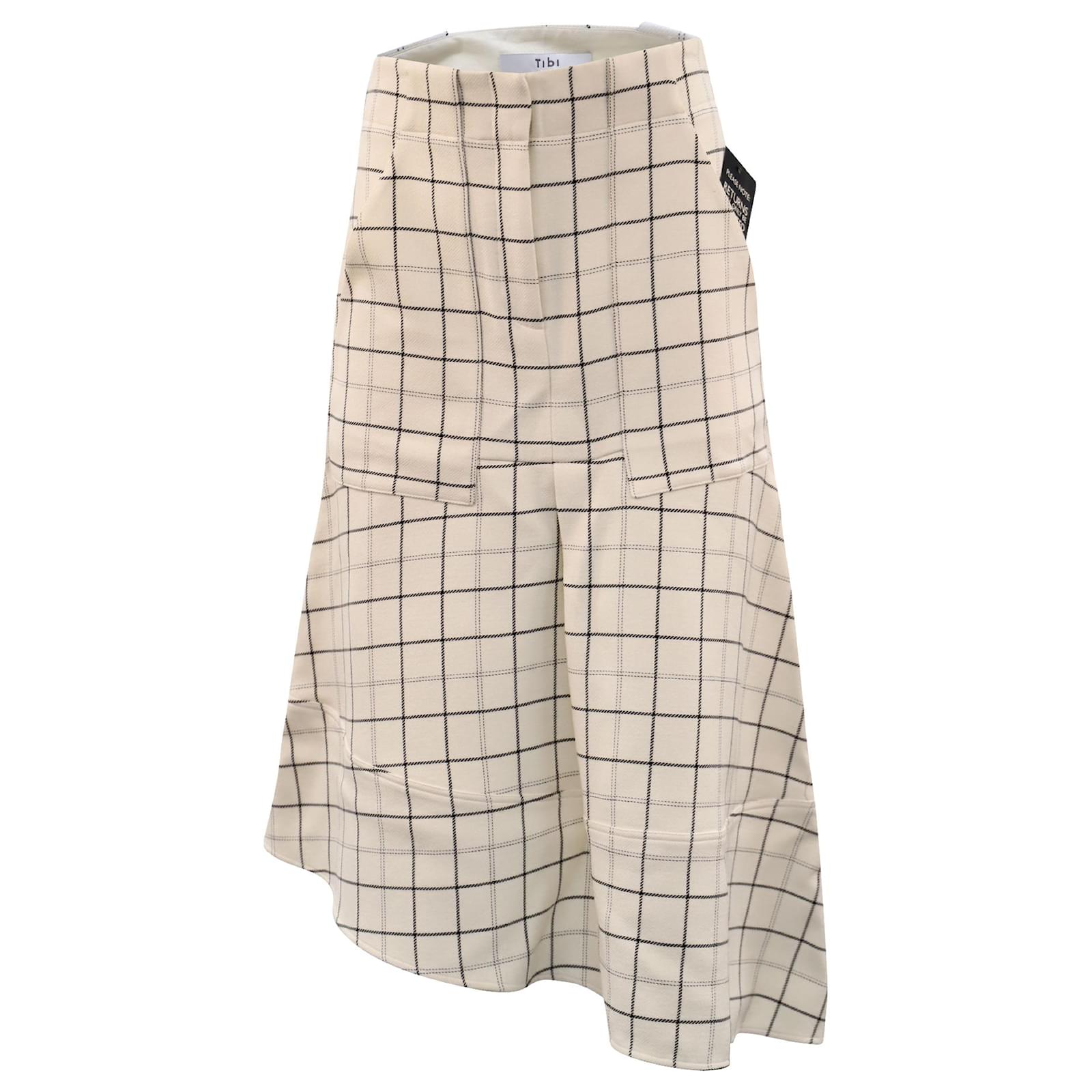 Gonna midi scozzese asimmetrica Tibi in viscosa bianca Bianco Crudo  ref.469276 - Joli Closet