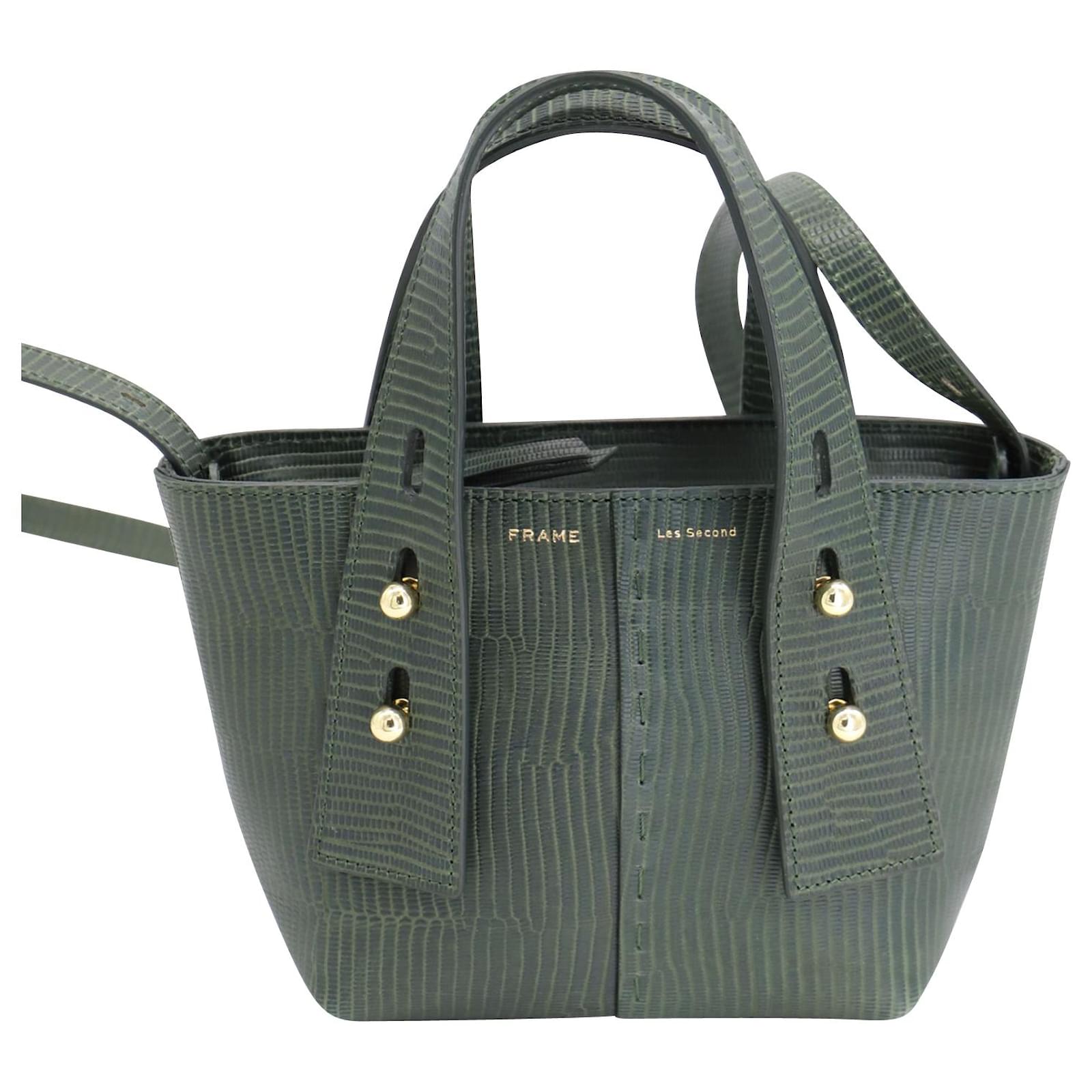 Frame Denim Frame Les Second Mini Tote in Green Embossed Leather