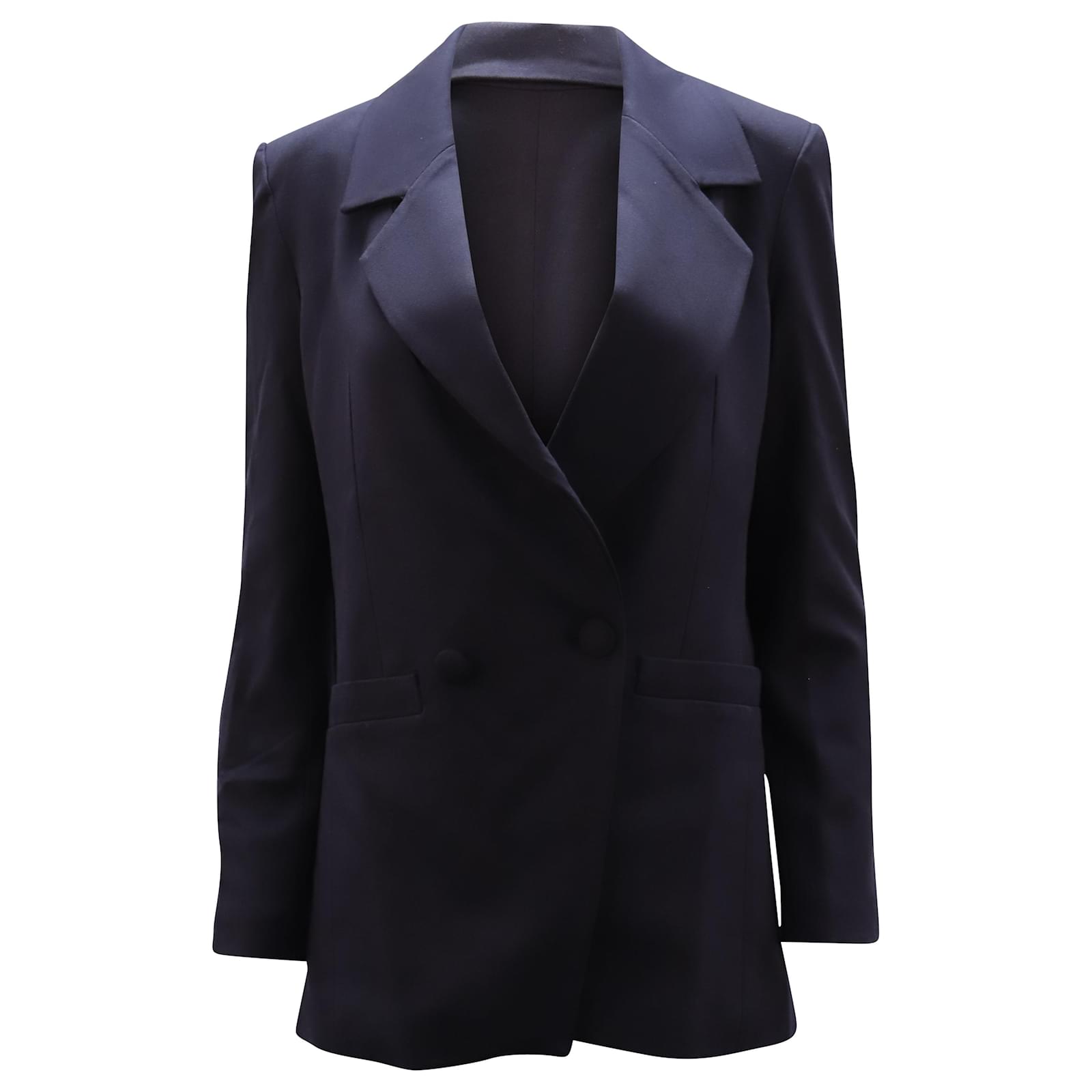 Anine Bing Double Breasted Grace Blazer in Navy Blue Rayon