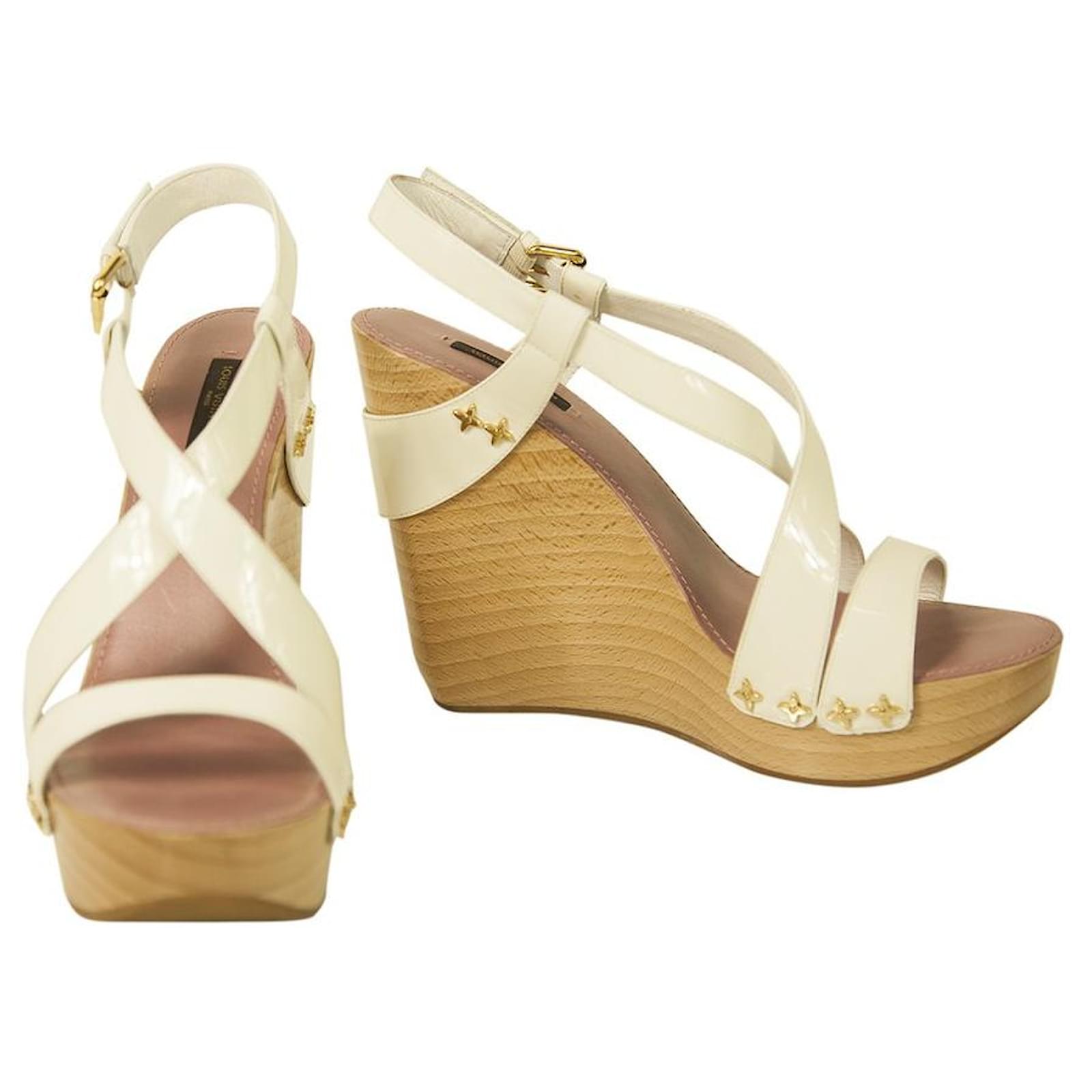 Louis Vuitton, Shoes, Women Louise Vuitton Wedge Heel With Cross Straps  Brand New Size 4