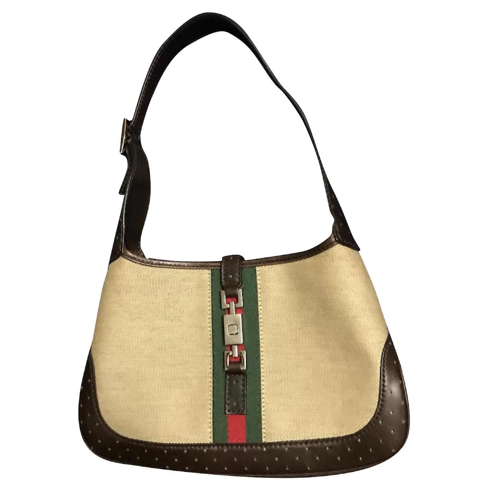 GUCCI Vintage Jackie Small Canvas Handbag in Brown