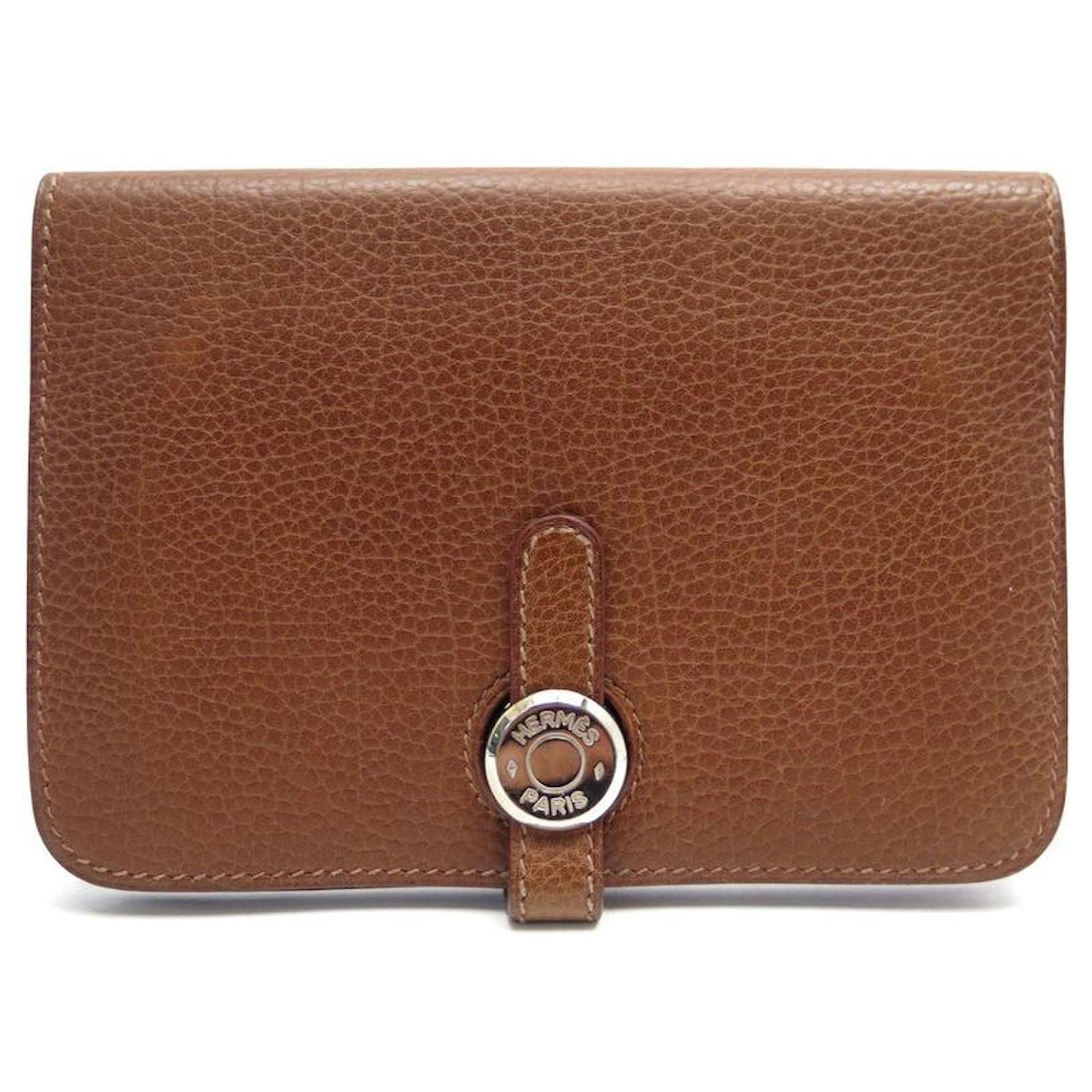 Hermès HERMES DOGON COMPACT WALLET IN BROWN GRAINED LEATHER BROWN