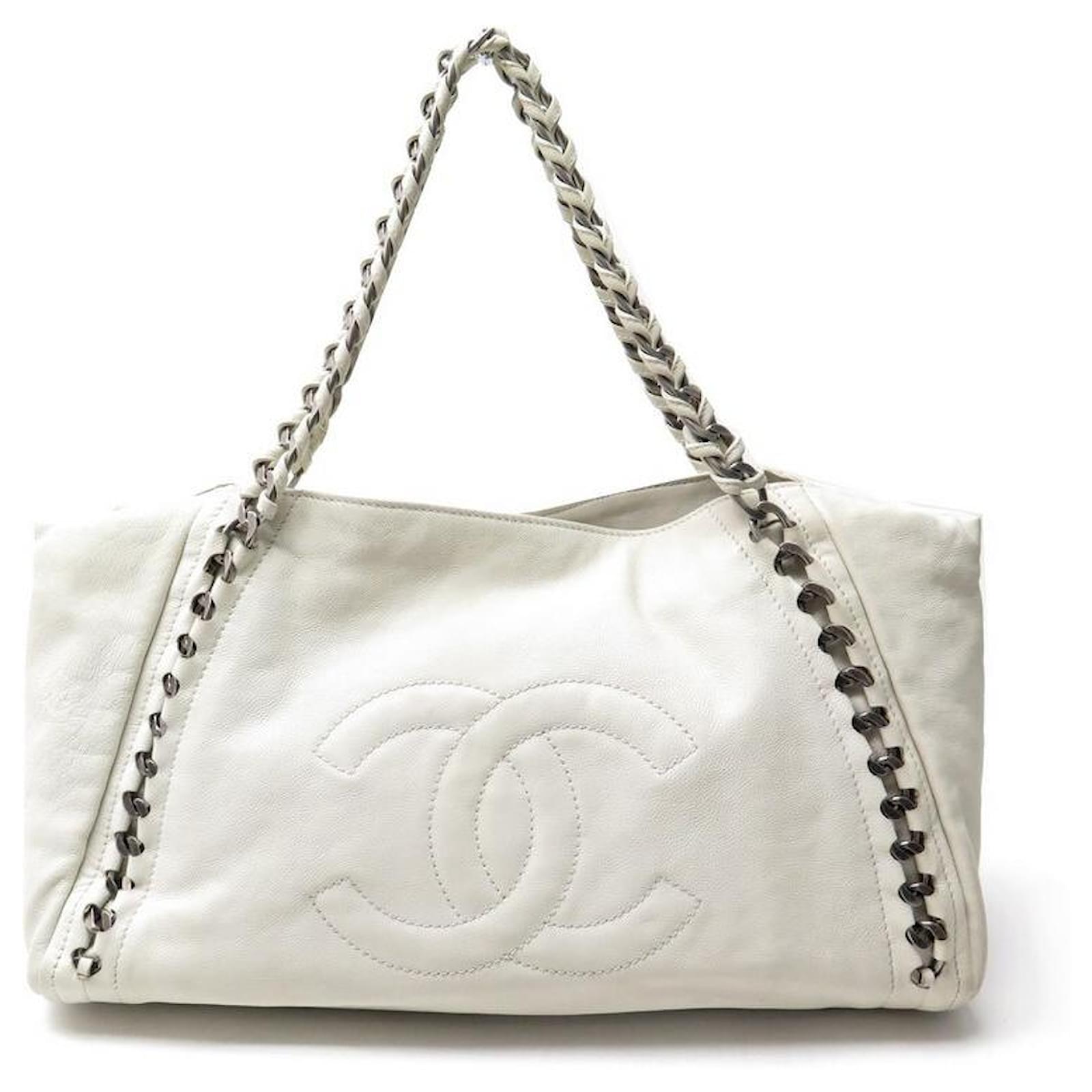 CHANEL CABAS SHOPPING GM WHITE LEATHER LEATHER HAND TOTE BAG ref
