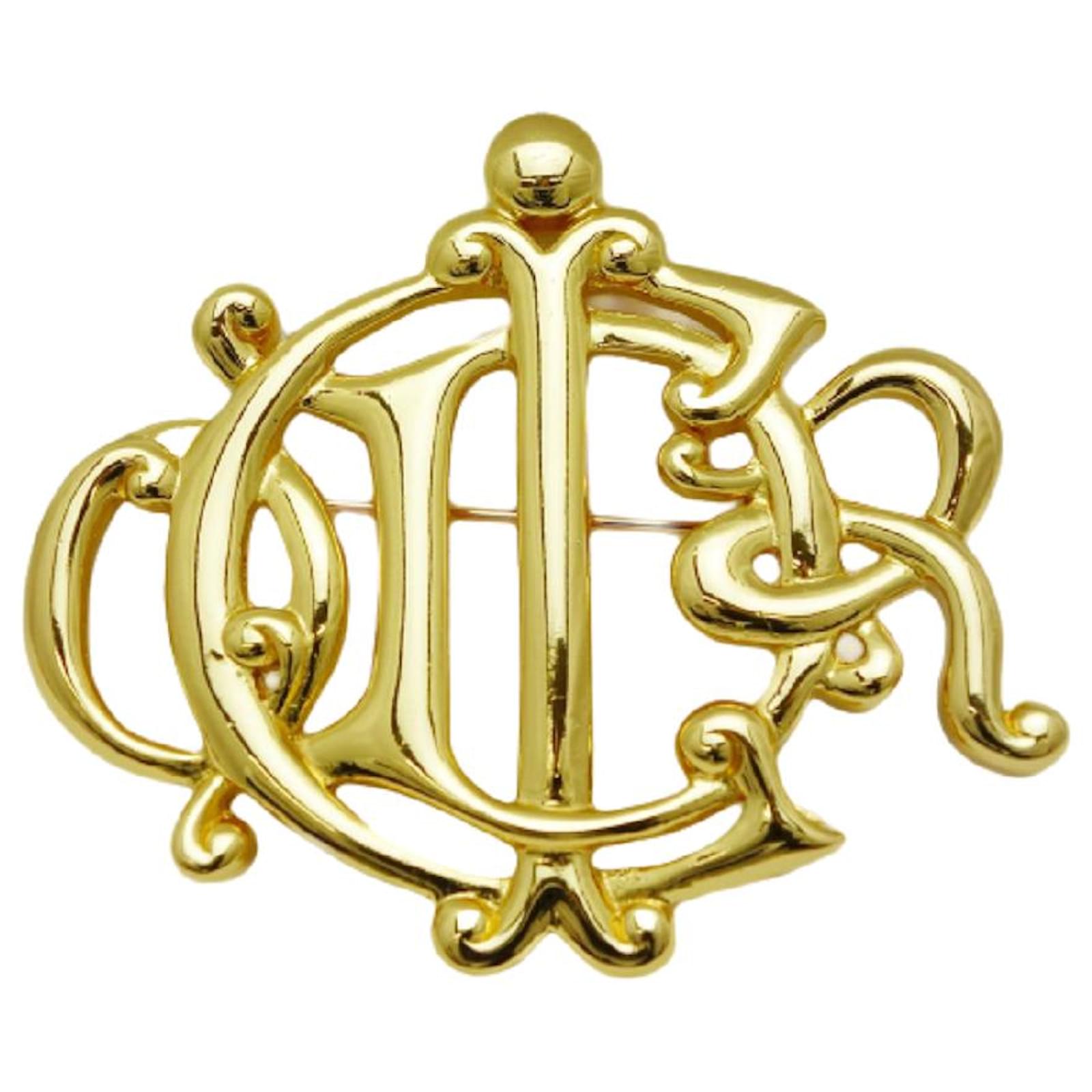 CHRISTIAN DIOR Crystal Dior Logo Brooch Gold 707565  FASHIONPHILE