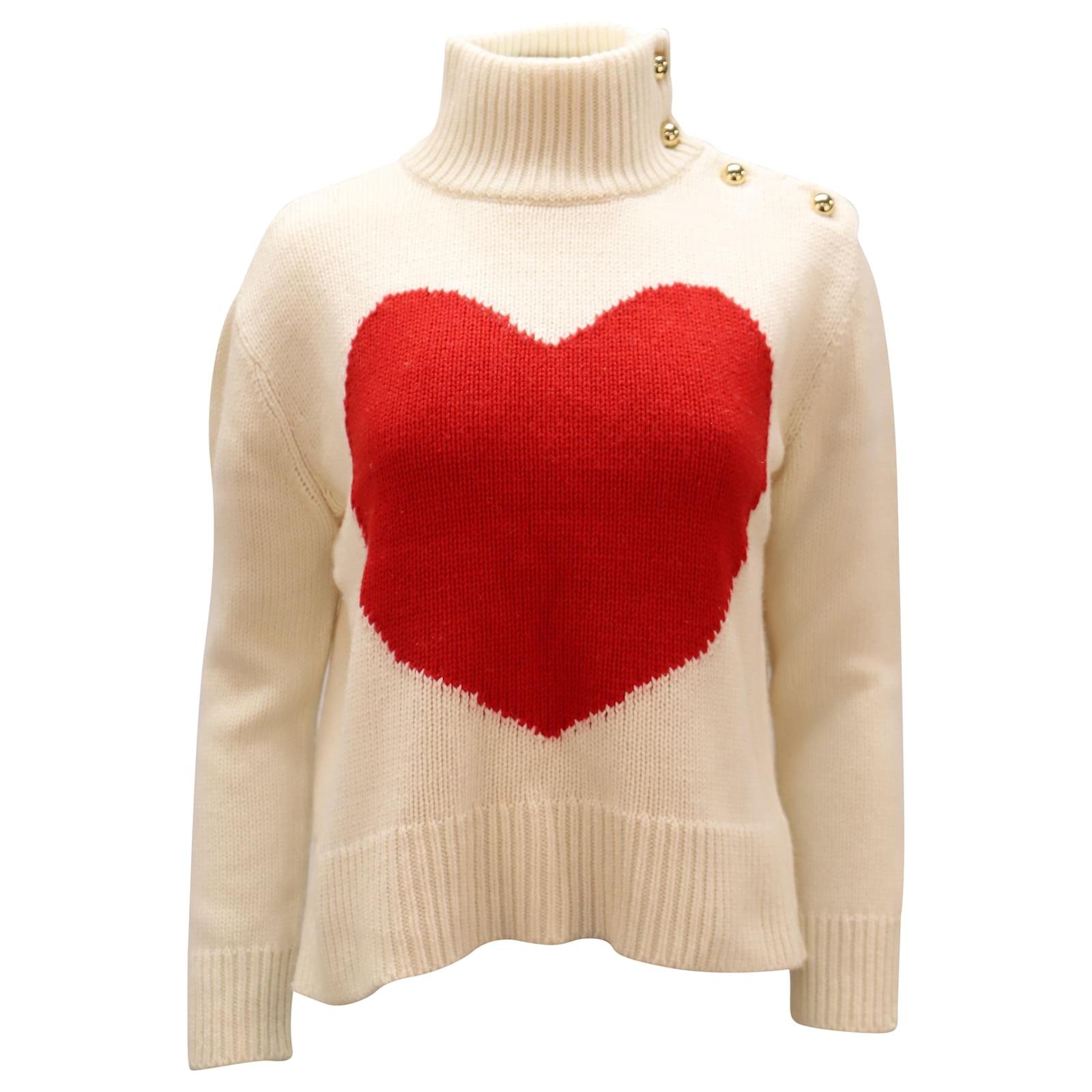Kate Spade Heart Knit Mock Neck Sweater in White Ivory Viscose Cream  Cellulose fibre  - Joli Closet