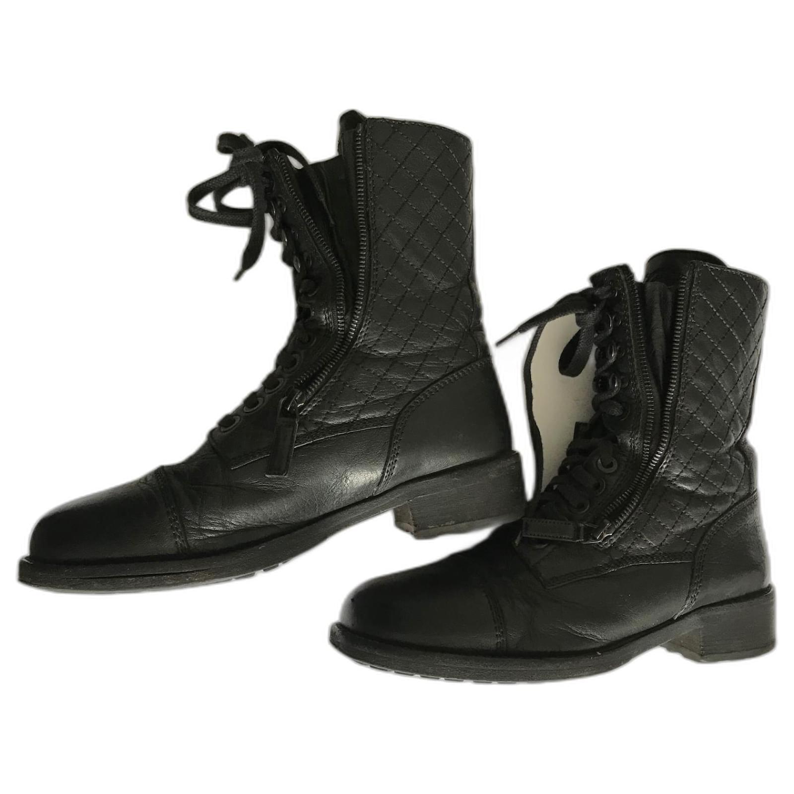 chanel black quilted combat boots