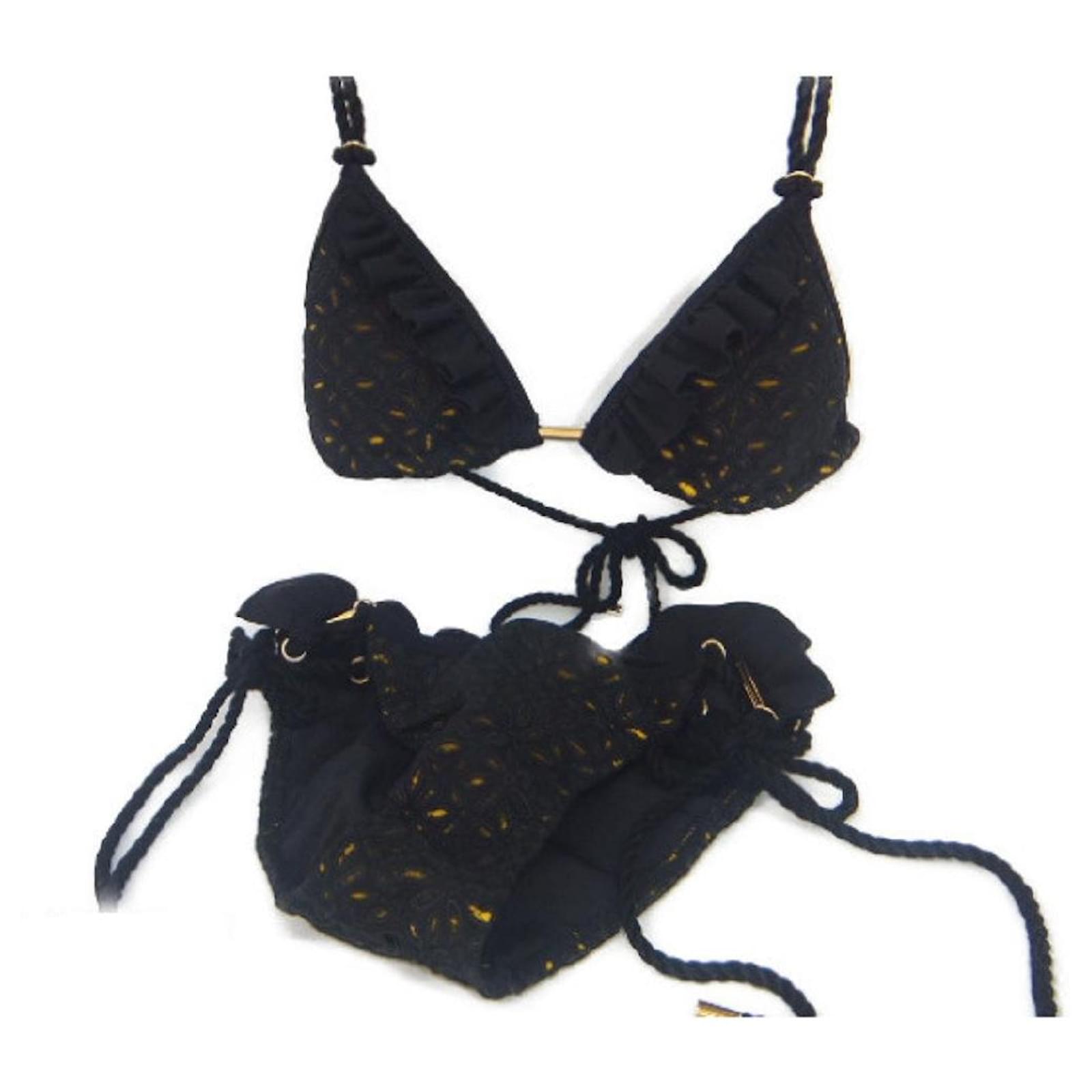 Used] Louis Vuitton swimwear flower frill bikini 34 black black