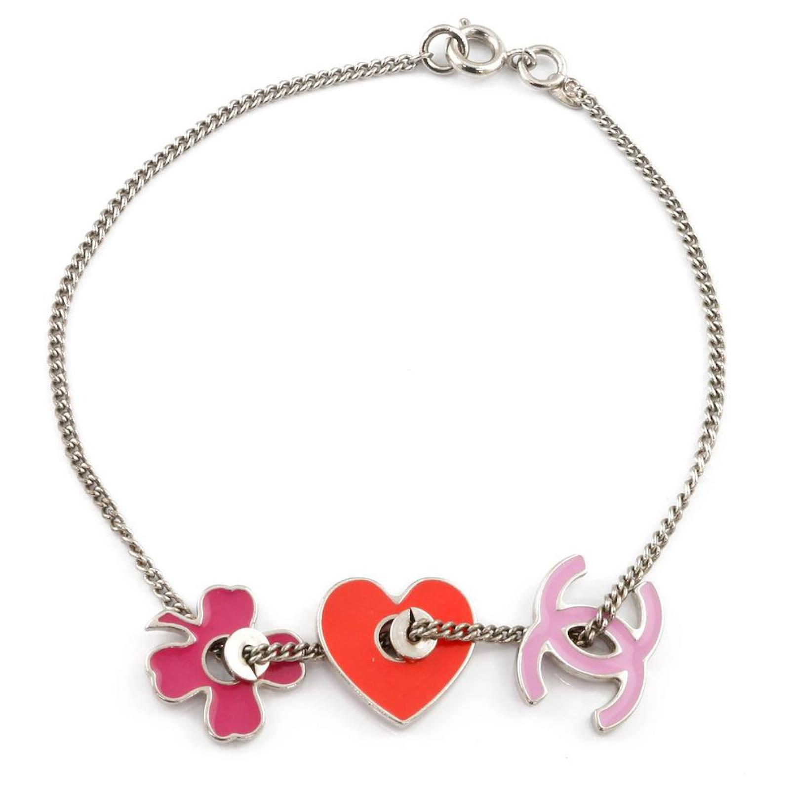 Chanel Bracelet Coco Mark Heart Clover Silver Pink Red Ladies