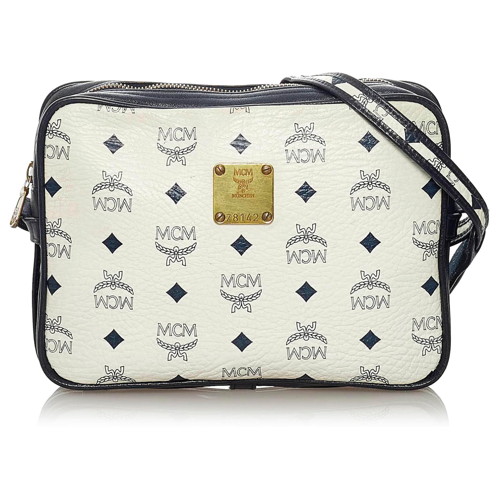 Handbags Mcm Mcm White Vicetos Logo Flap Top Long Crossbody Strap Handbag Small Bag