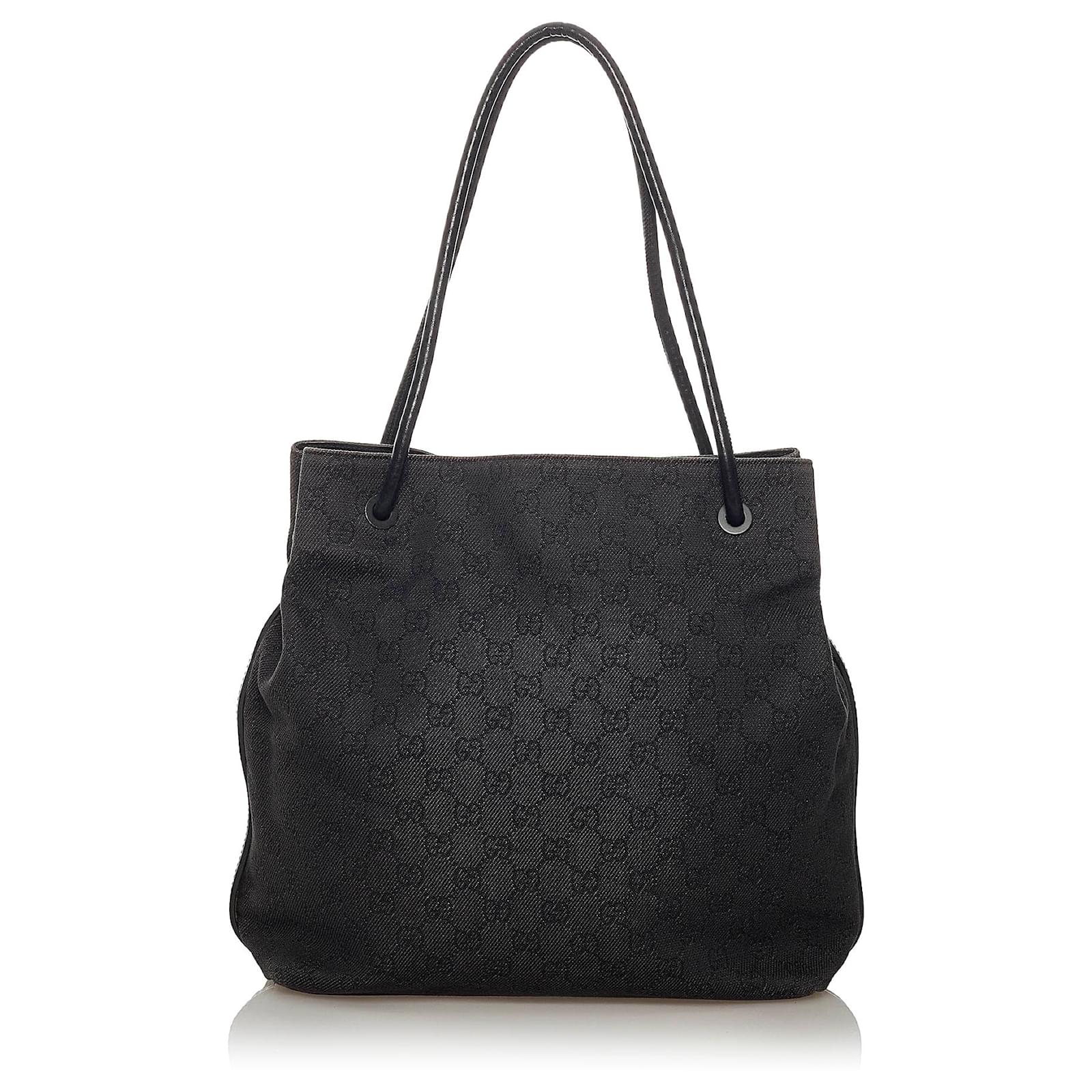 Gucci Black GG Canvas Gifford Tote Bag Leather Cloth Pony-style ...