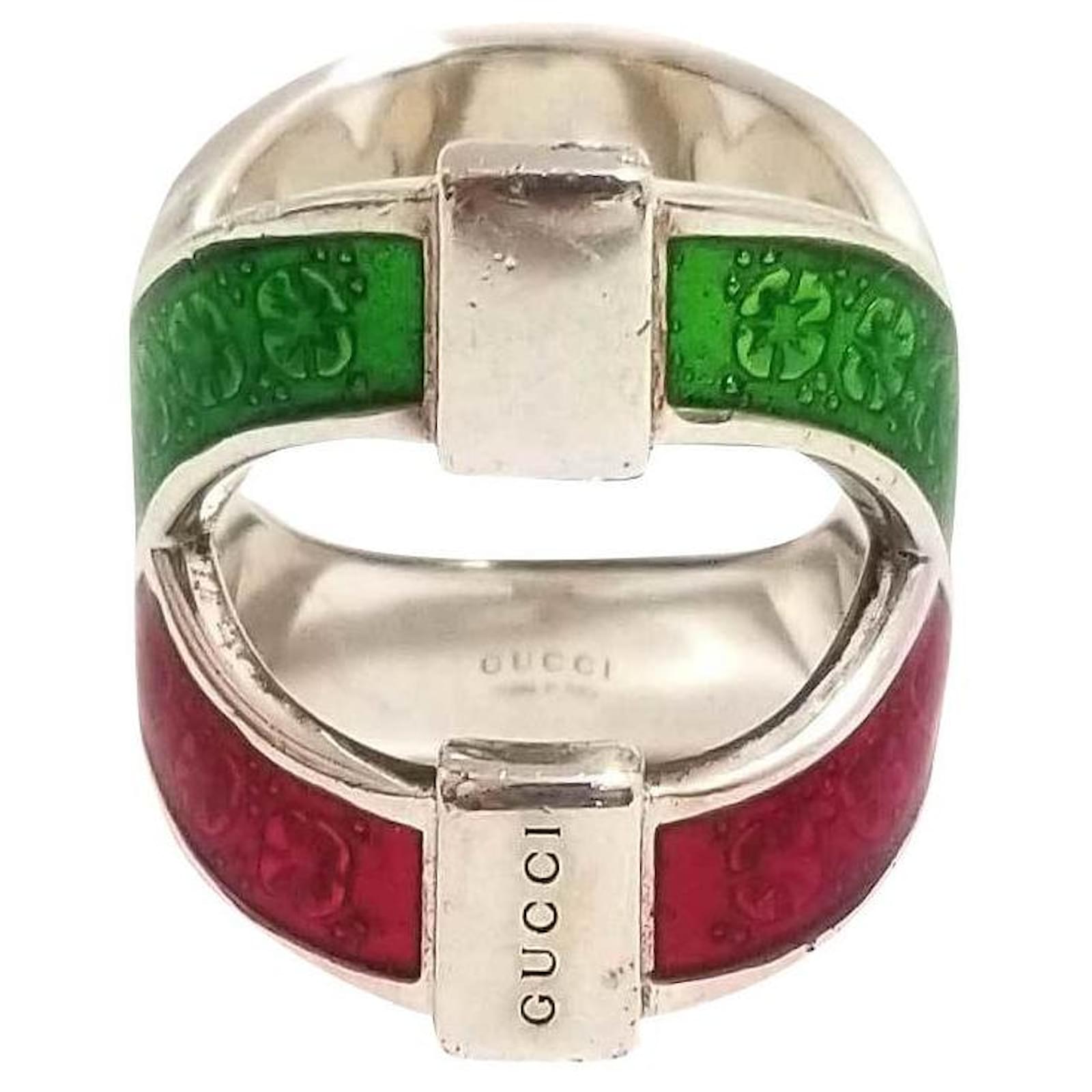 Used] Gucci Ring 12 Ring SV925 Silver Green Red Wide GUCCI Men's