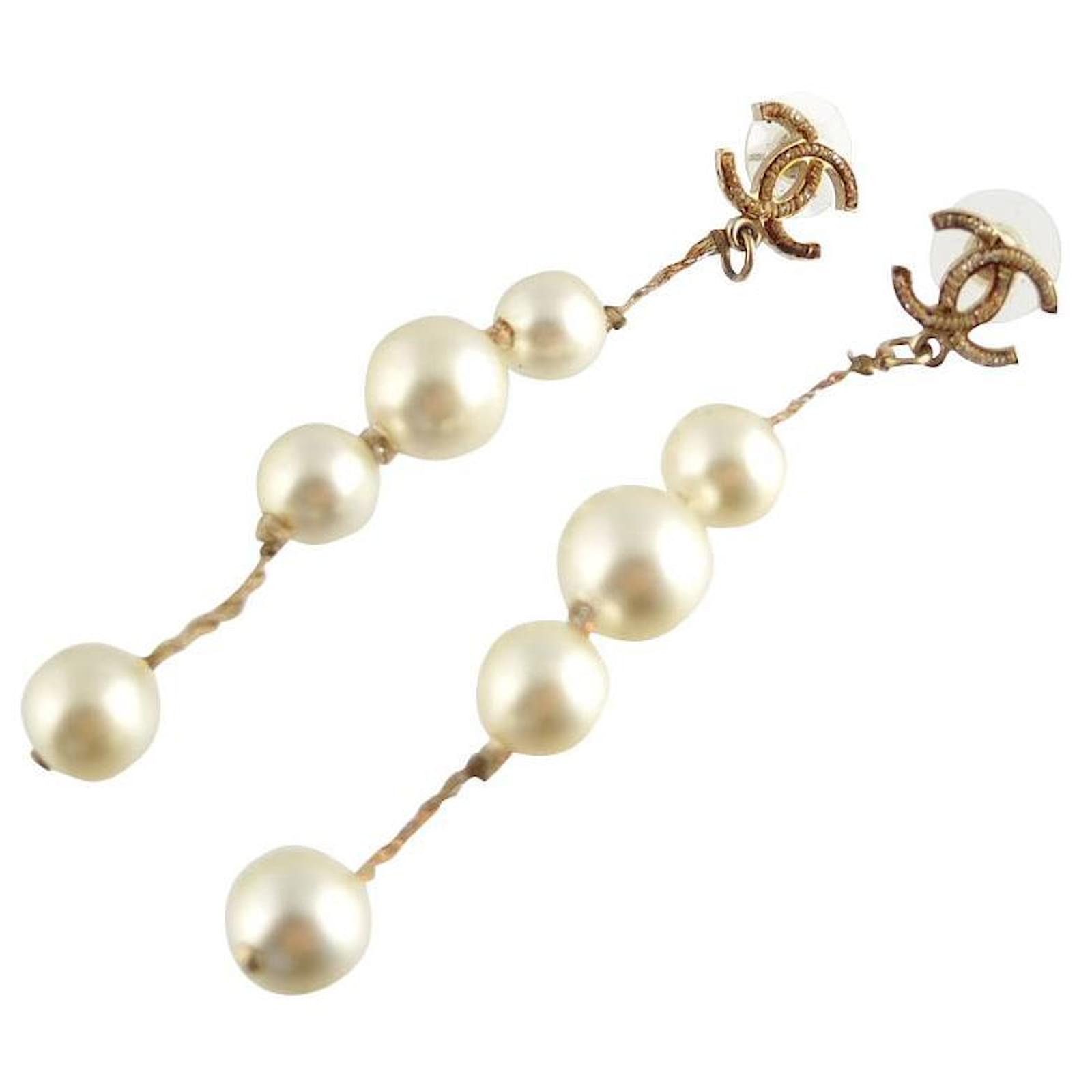 Used] Chanel Fake Pearl Earrings Coco Mark A15P Metal Golden ref