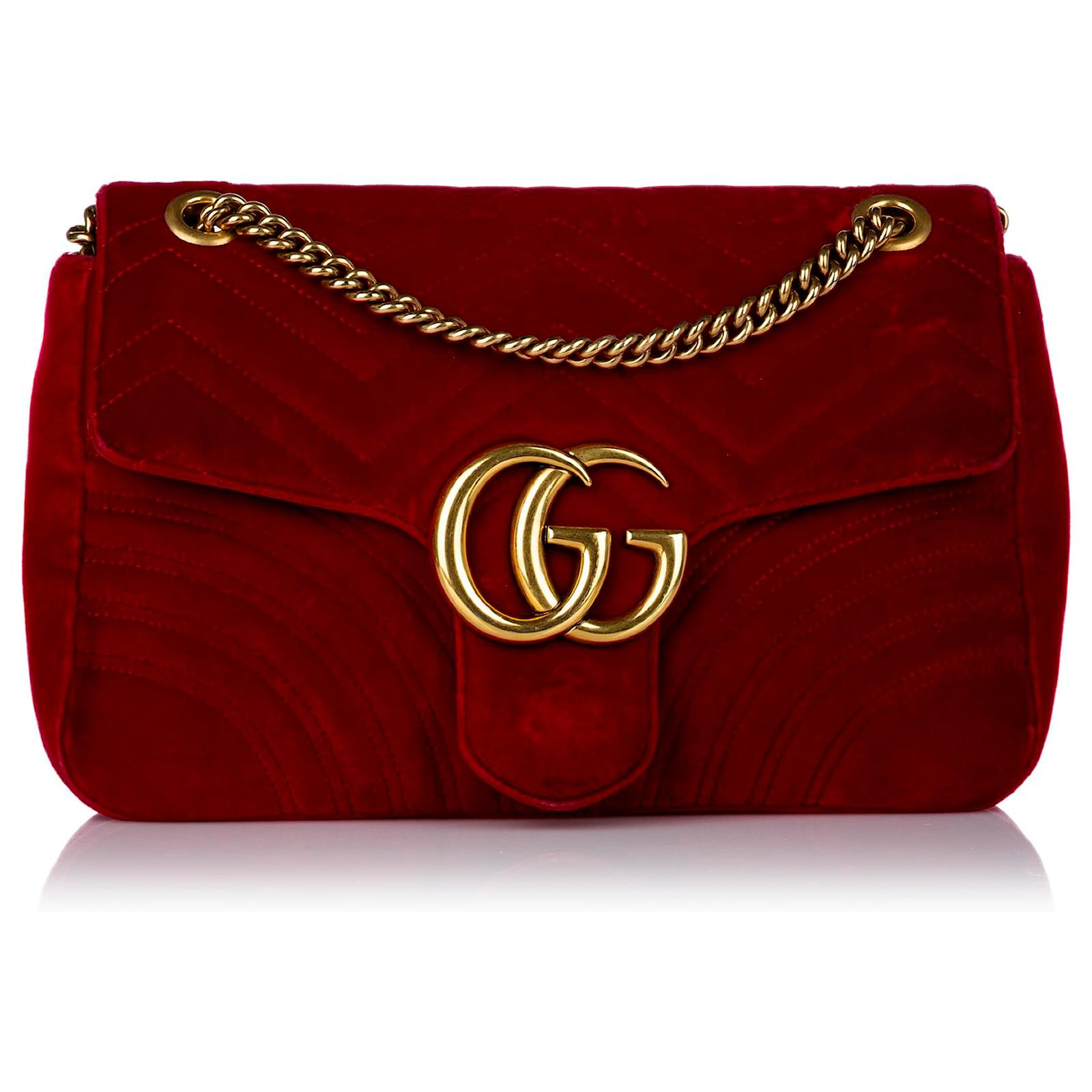 Gucci Red Medium GG Marmont Velvet Shoulder Bag Cloth  - Joli  Closet