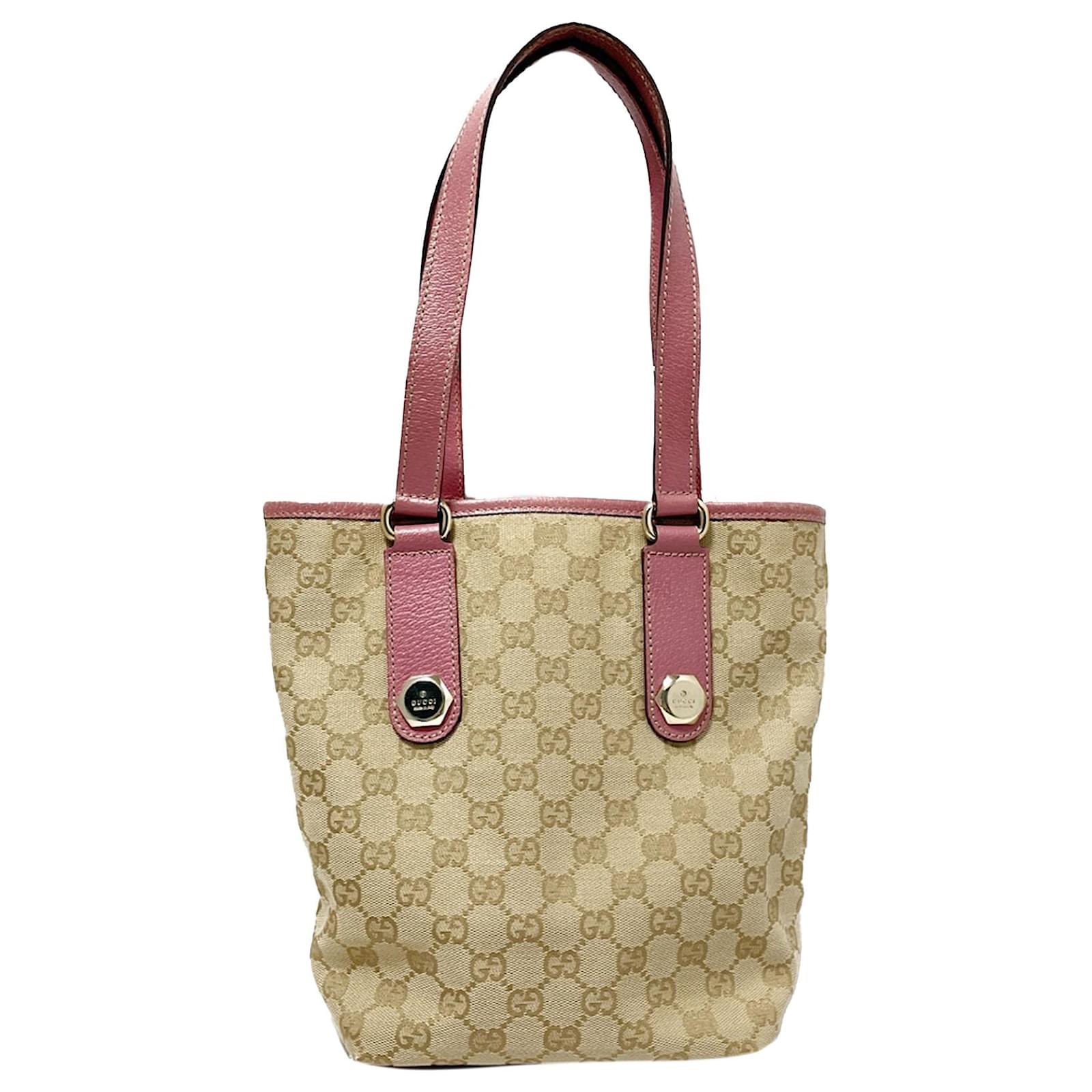 Gucci Brown GG Canvas Charmy Tote Bag Pink Beige Leather Cloth Pony ...