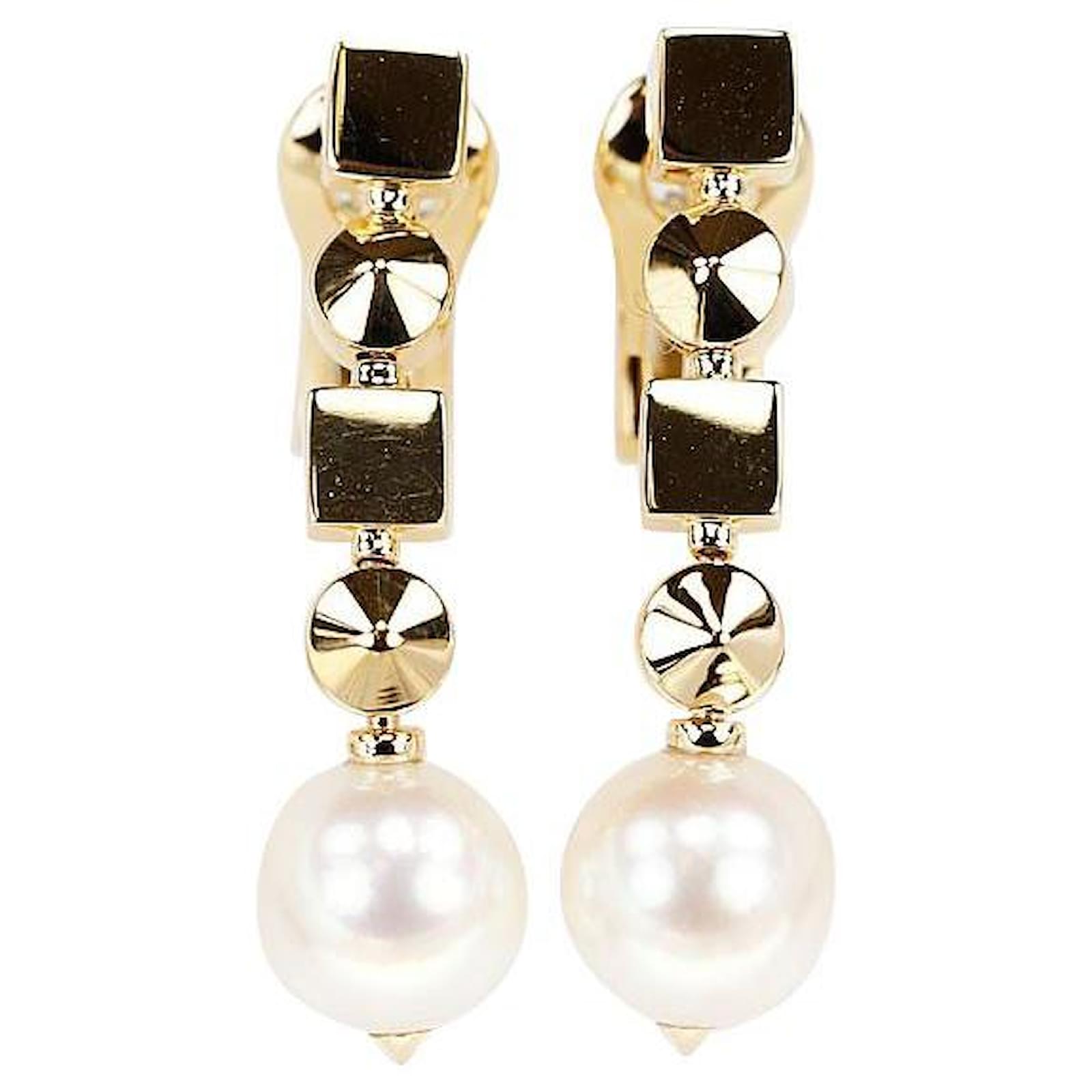 Used] Bulgari Akoya Pearl Earrings 8.5mm K18 Yellow Gold Lucia