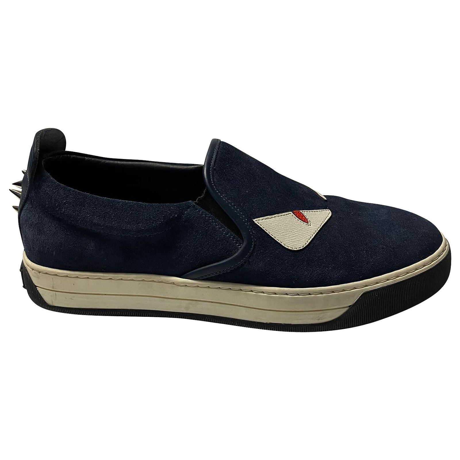 Men Fendi Monster Suede Slip-On Sneakers with Stud Detail Fendi Mens Monster Eyes Sneakers UK10 US11 EU44 Grey Suede  main image 3