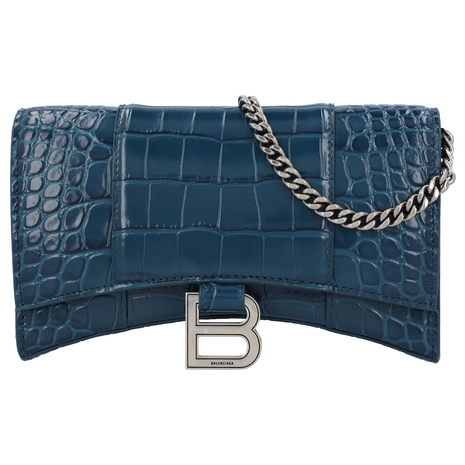 Blue croc embossed balenciaga hourglass bag