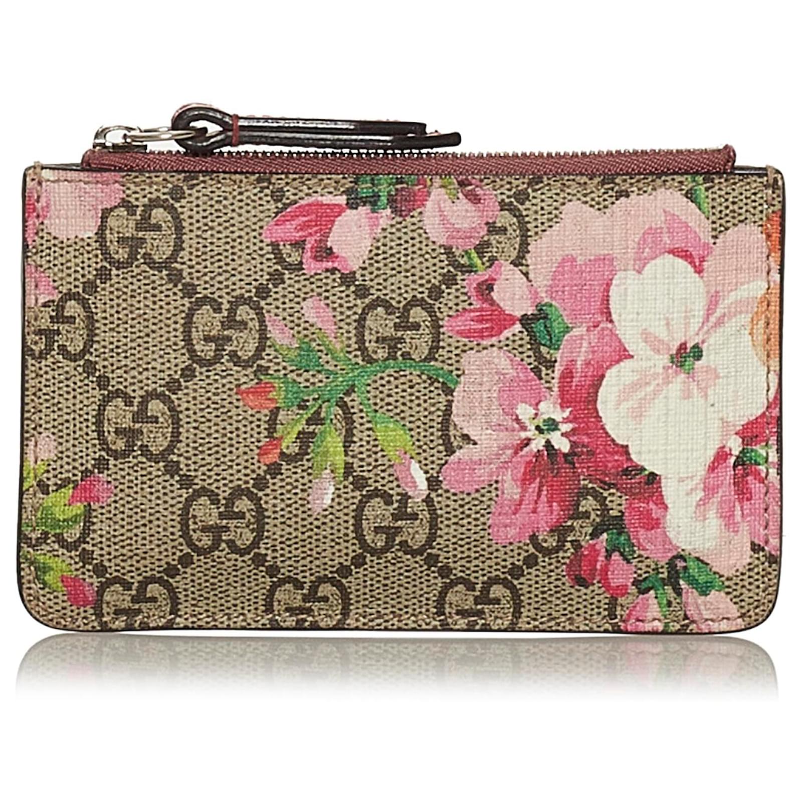 GUCCI Wallet Pink Brown Floral Coated Canvas