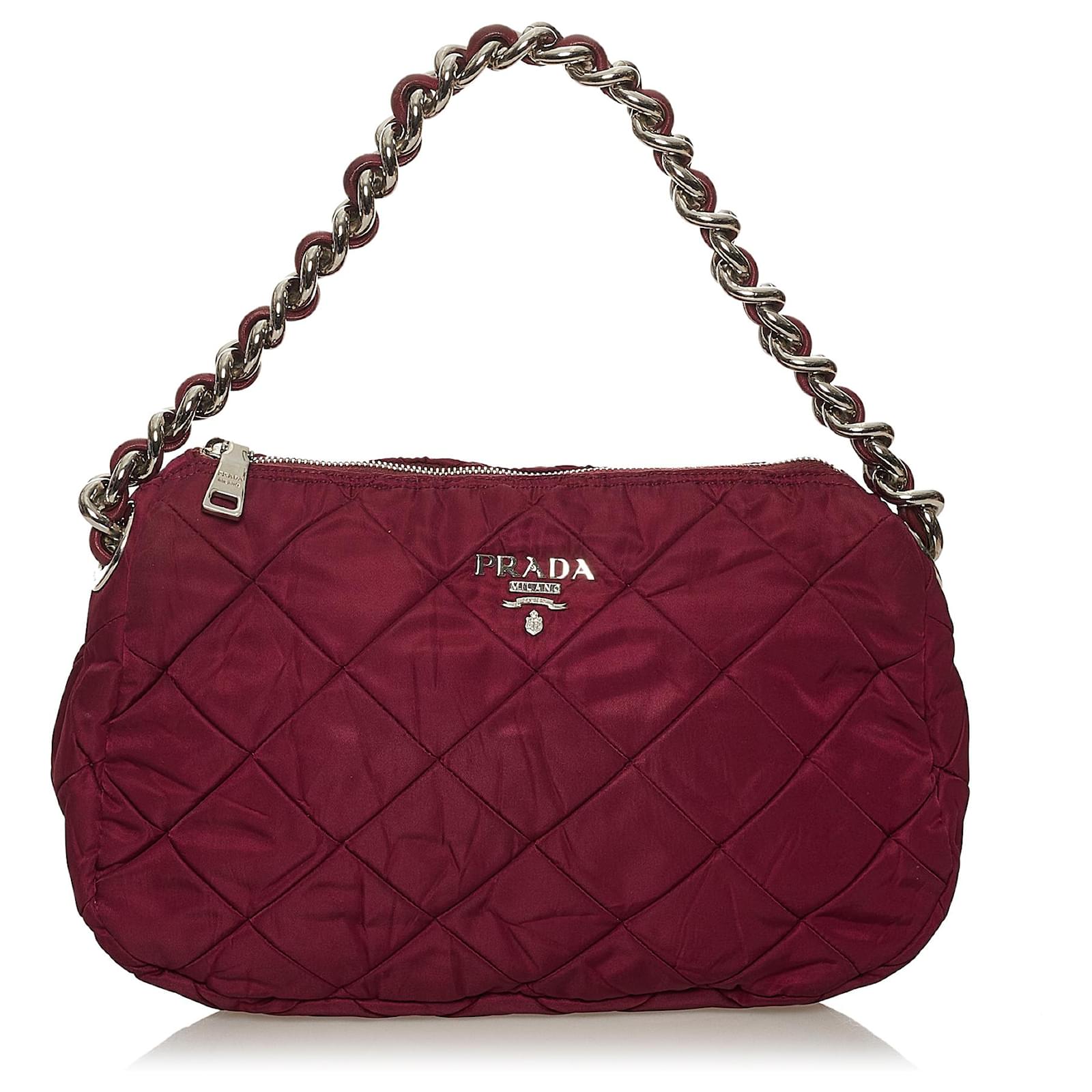 Prada Red Tessuto Impuntu Chain Baguette