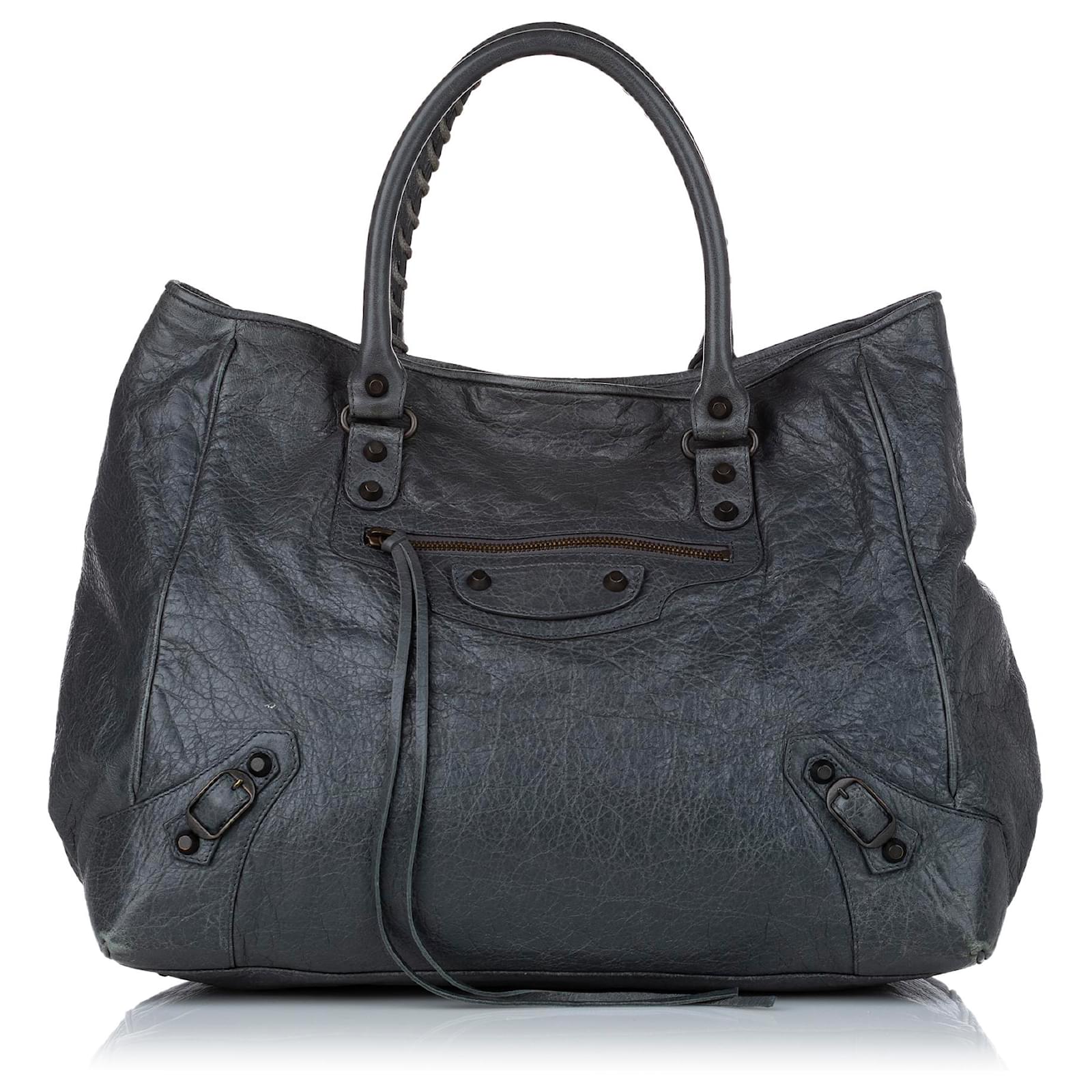 Balenciaga Gray Large Motocross Sunday Lambskin Leather Tote Bag Grey ref.475788 Joli Closet