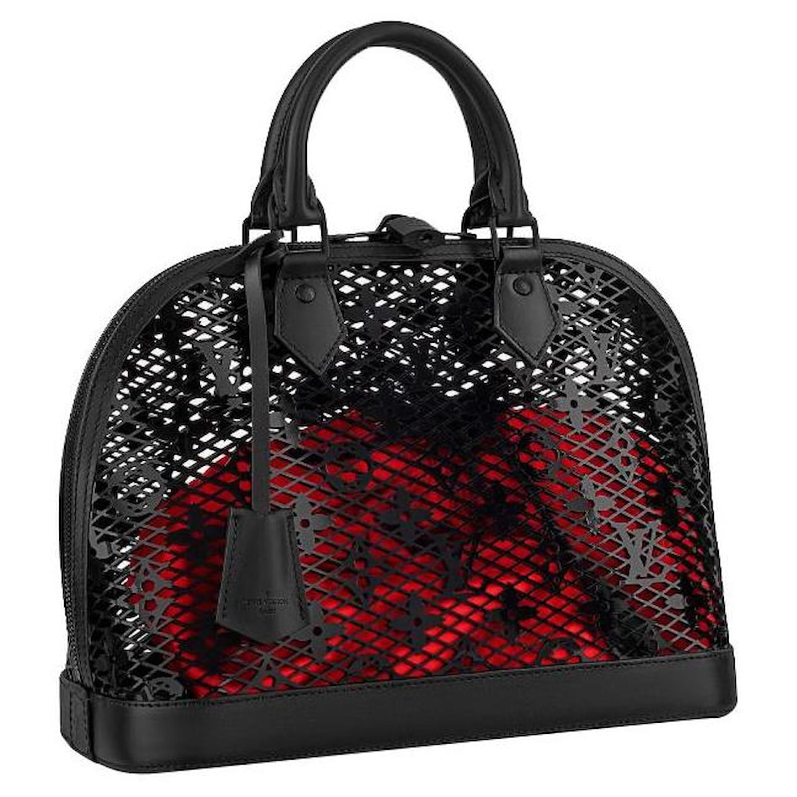 Louis+Vuitton+Dauphine+Shoulder+Bag+Black+Red+Monogram+Lace+Patent+Leather  for sale online