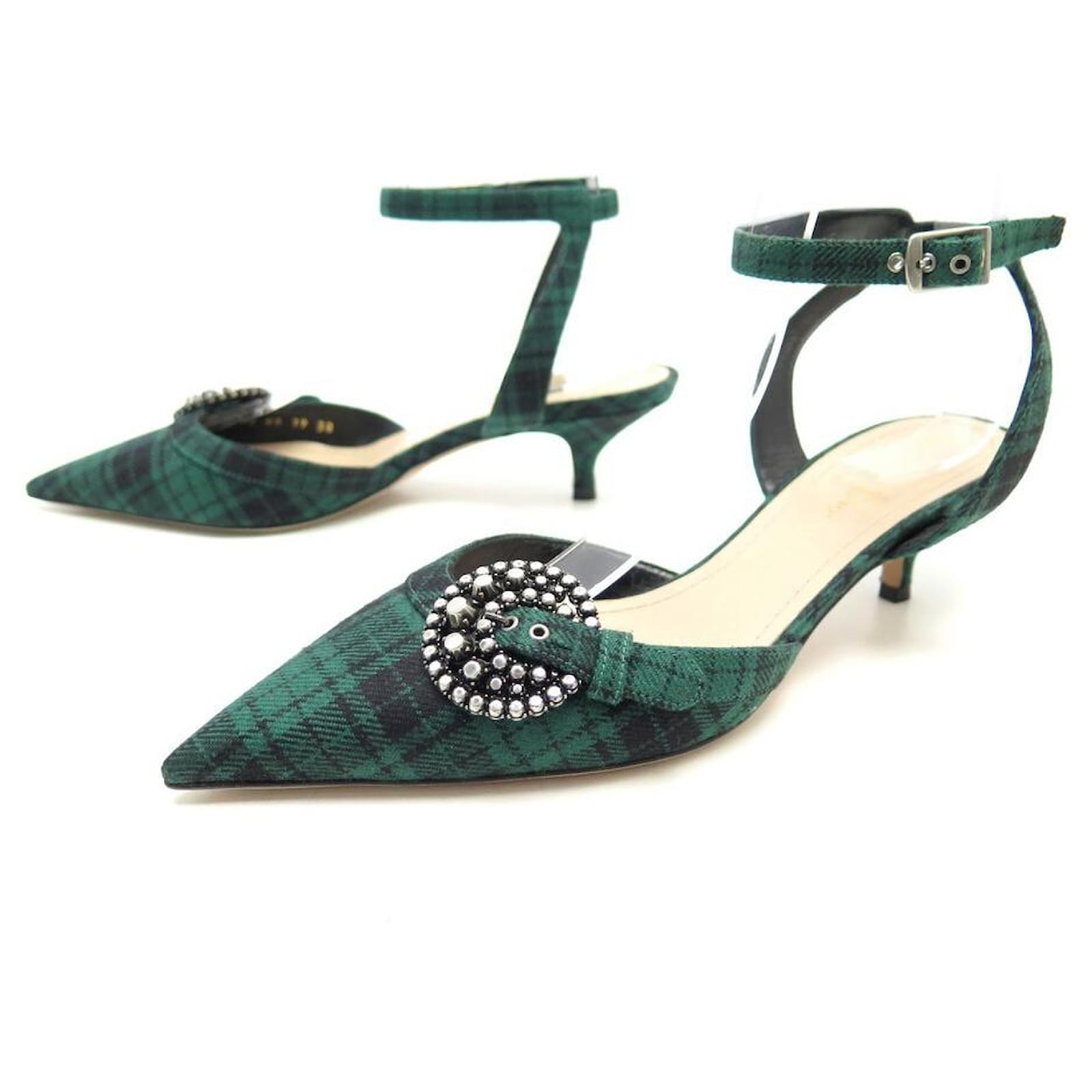 NUEVOS ZAPATOS DE CHRISTIAN DIOR SANDALIAS CON TACÓN EN TWEED VERDE 38  ZAPATOS VERDES ref.476757 - Joli Closet