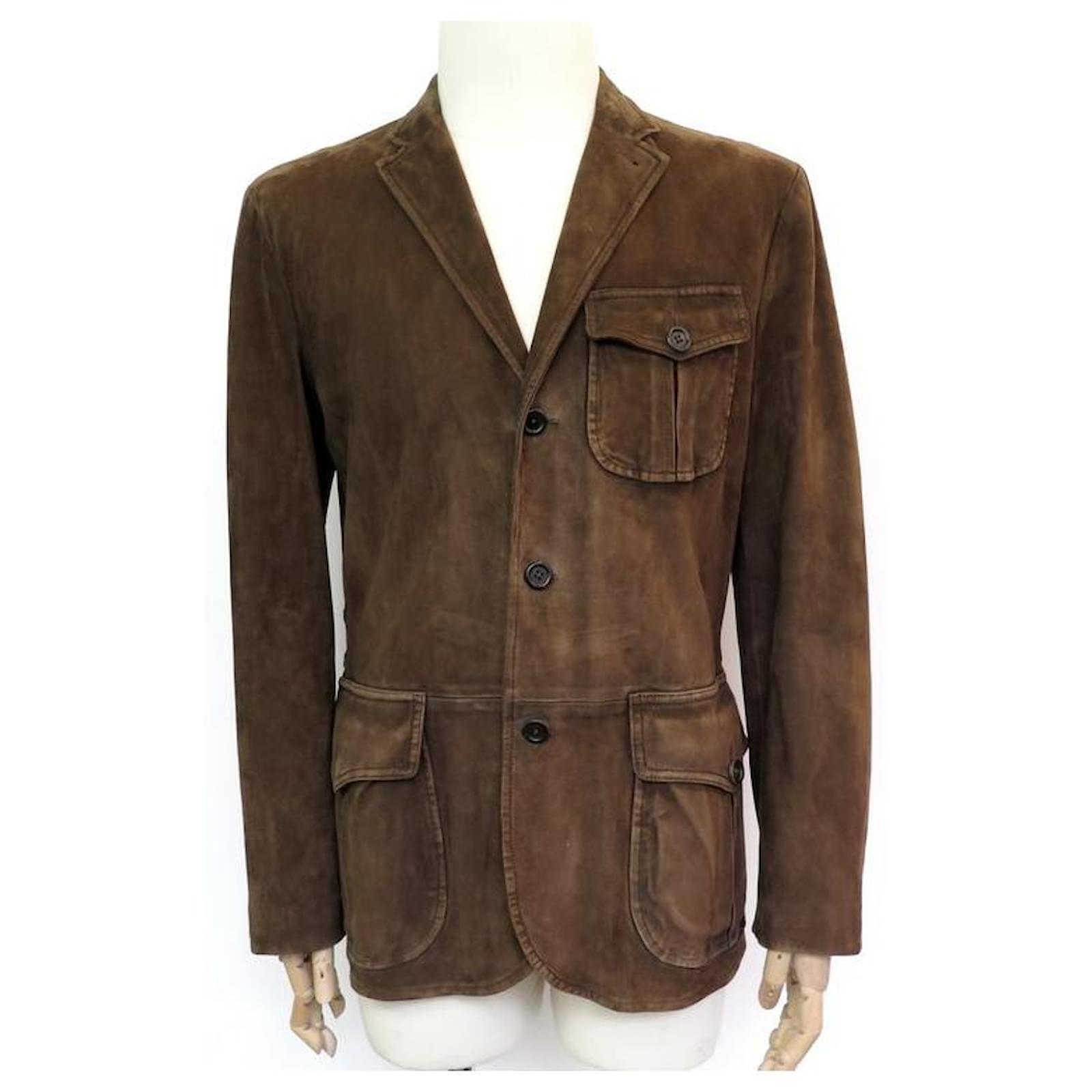 JACKET POLO RALPH LAUREN JACKET 48 M BROWN VELVET LEATHER JACKET Suede   - Joli Closet