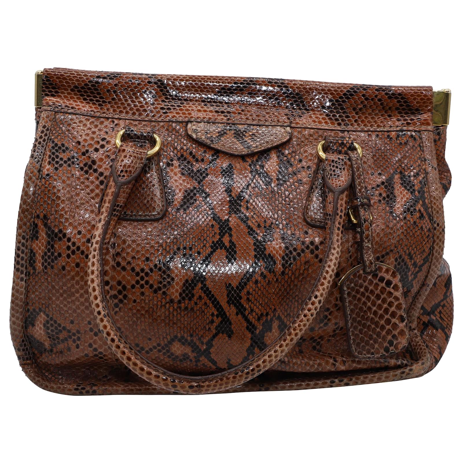 Prada Top Handle Bag in Brown Python Leather ref.477651 - Joli Closet