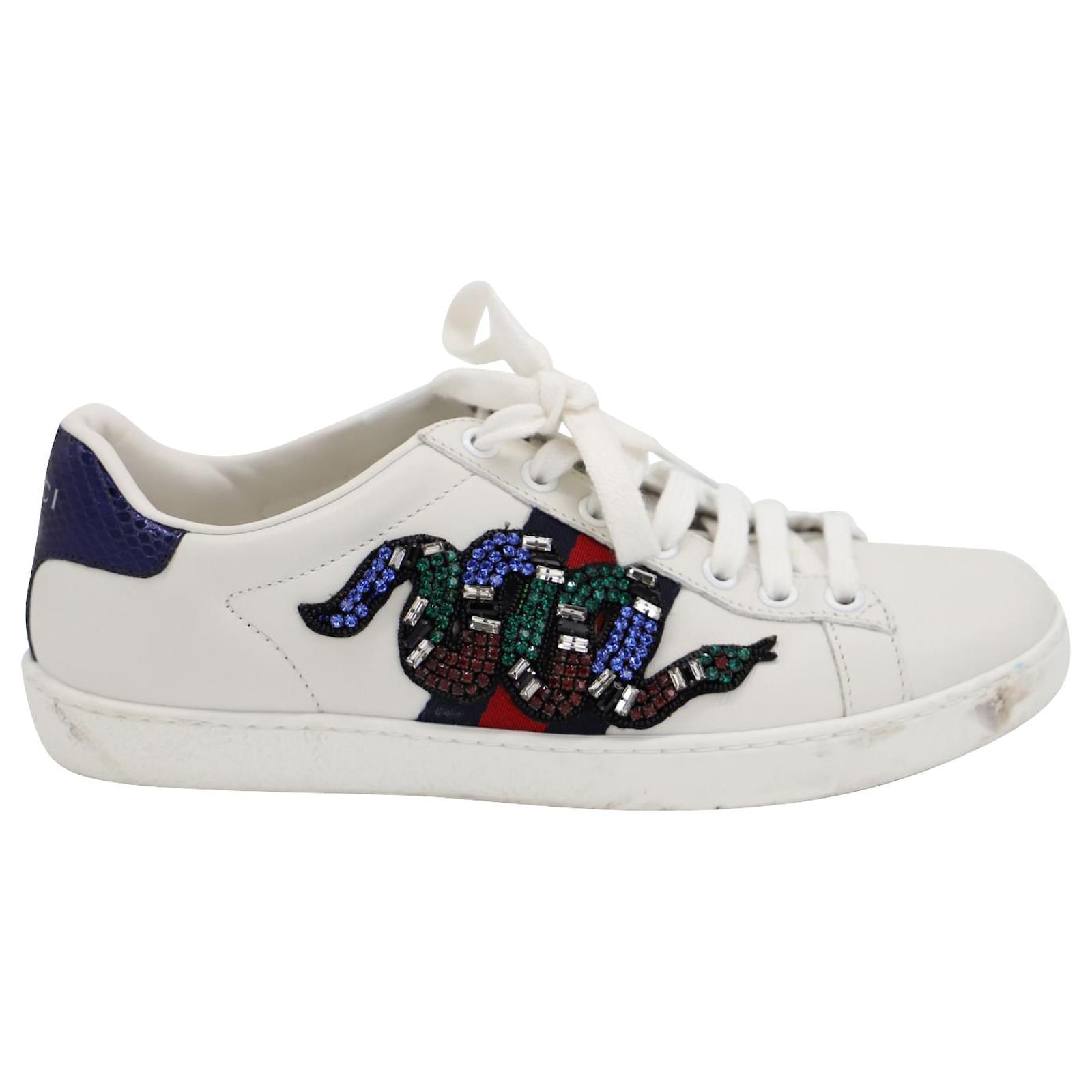 Gucci Crystal Sneakers in White Leather - Joli Closet
