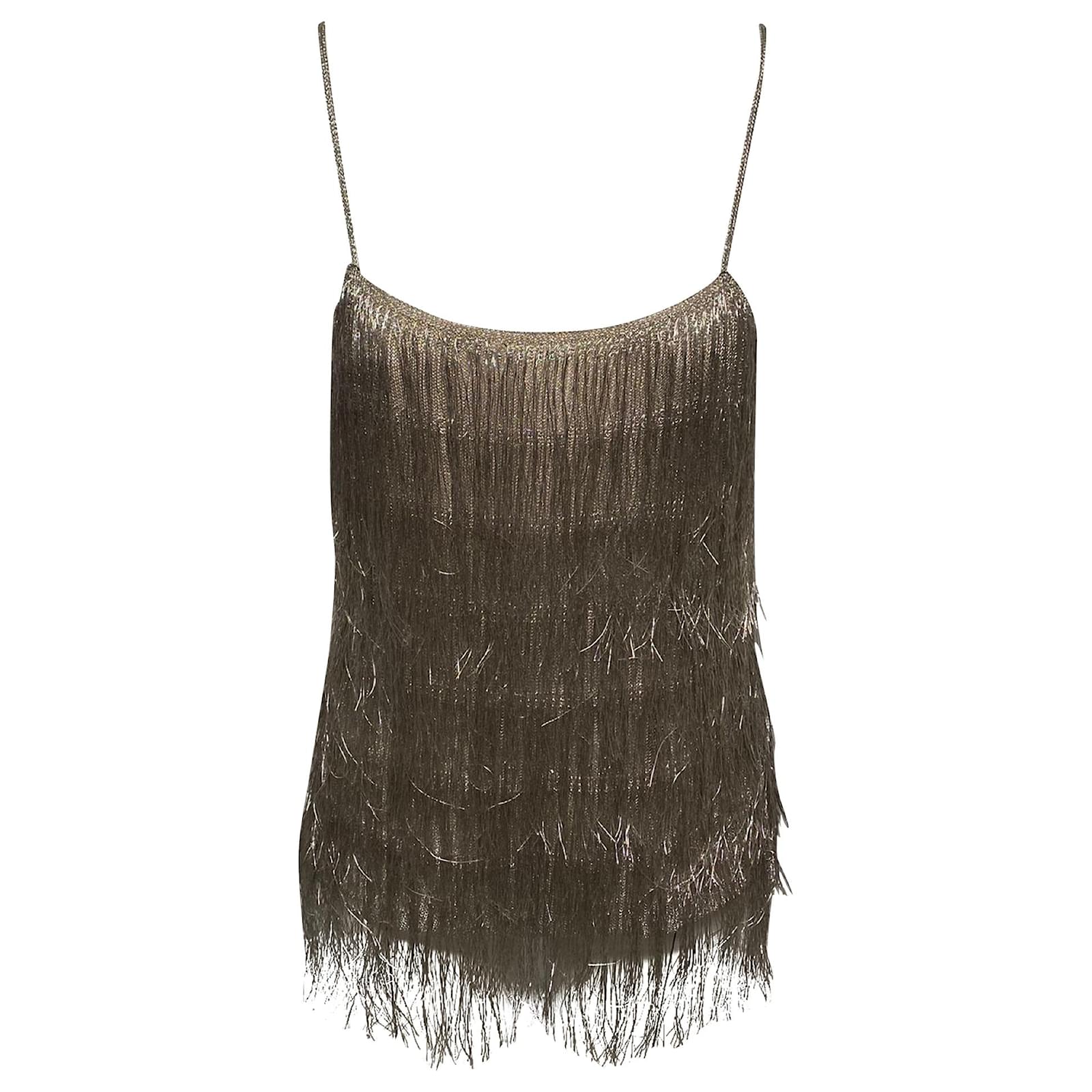 Rachel Zoe Della Fringe Mini Dress in Gold Rayon Golden Metallic
