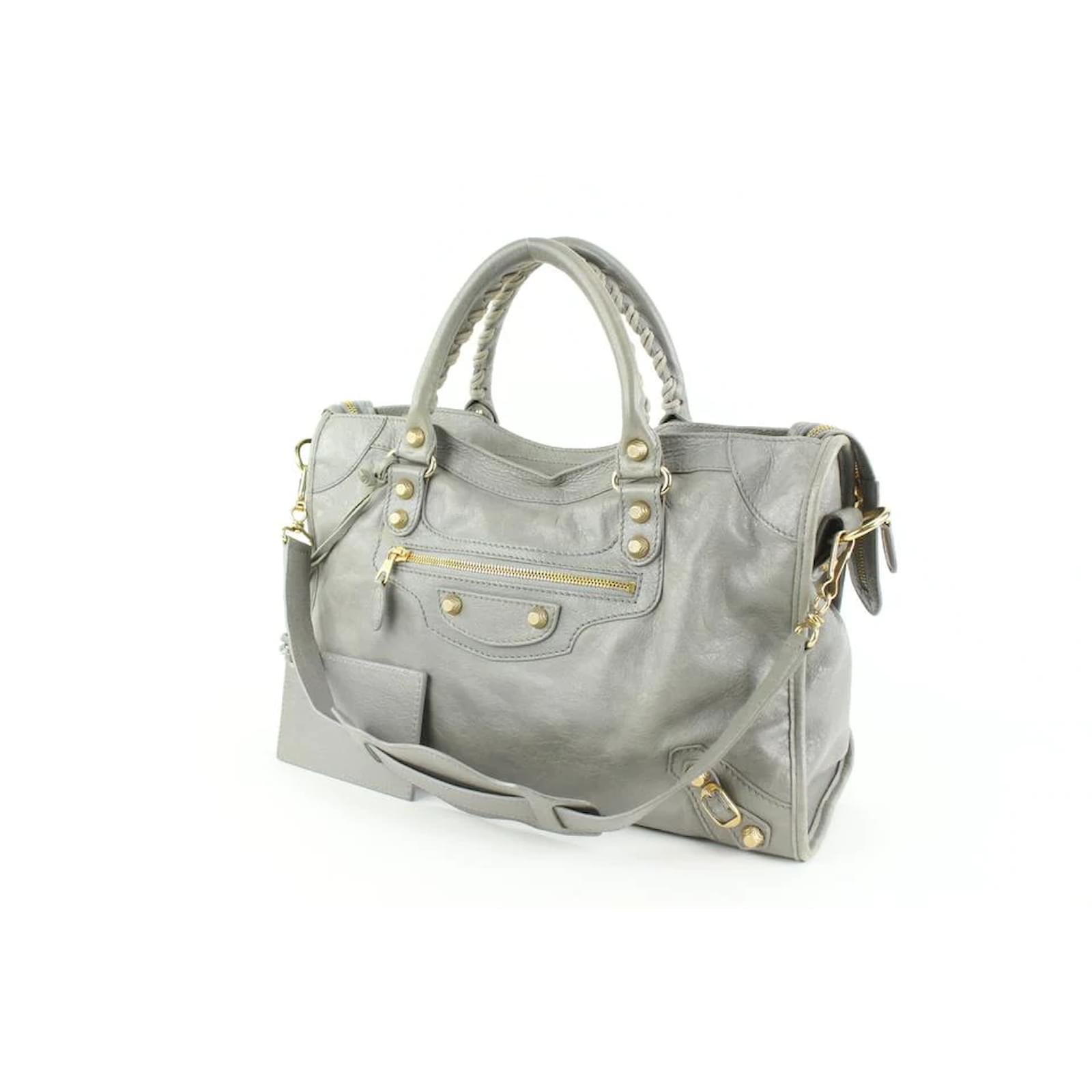 Balenciaga Grey Gris Pyrite Agneau Gold Giant 12 City Bag Leather White gold ref.478272 - Joli Closet