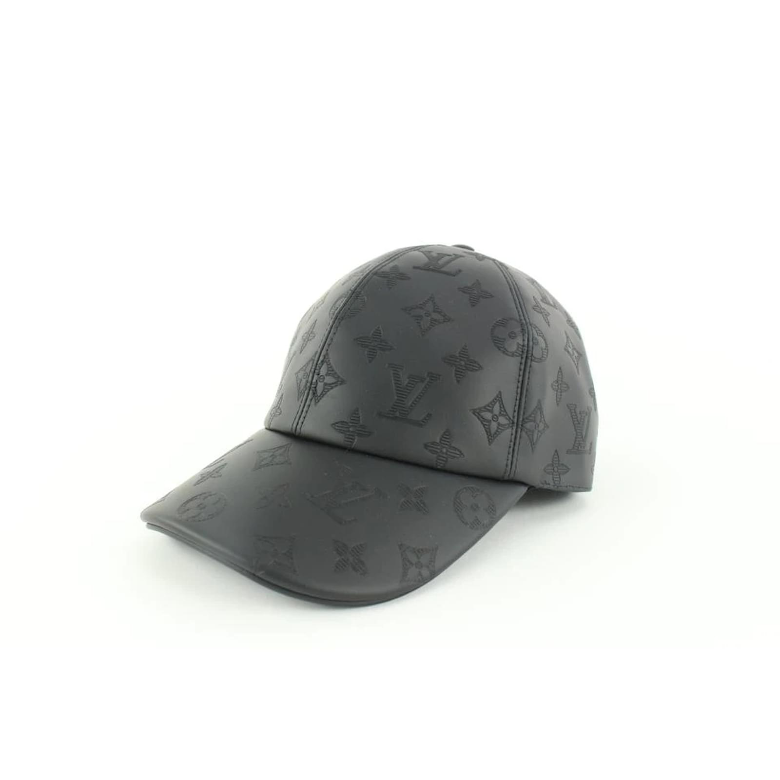 Louis Vuitton Black Leather Monogram Shadow Baseball Cap Hat ref