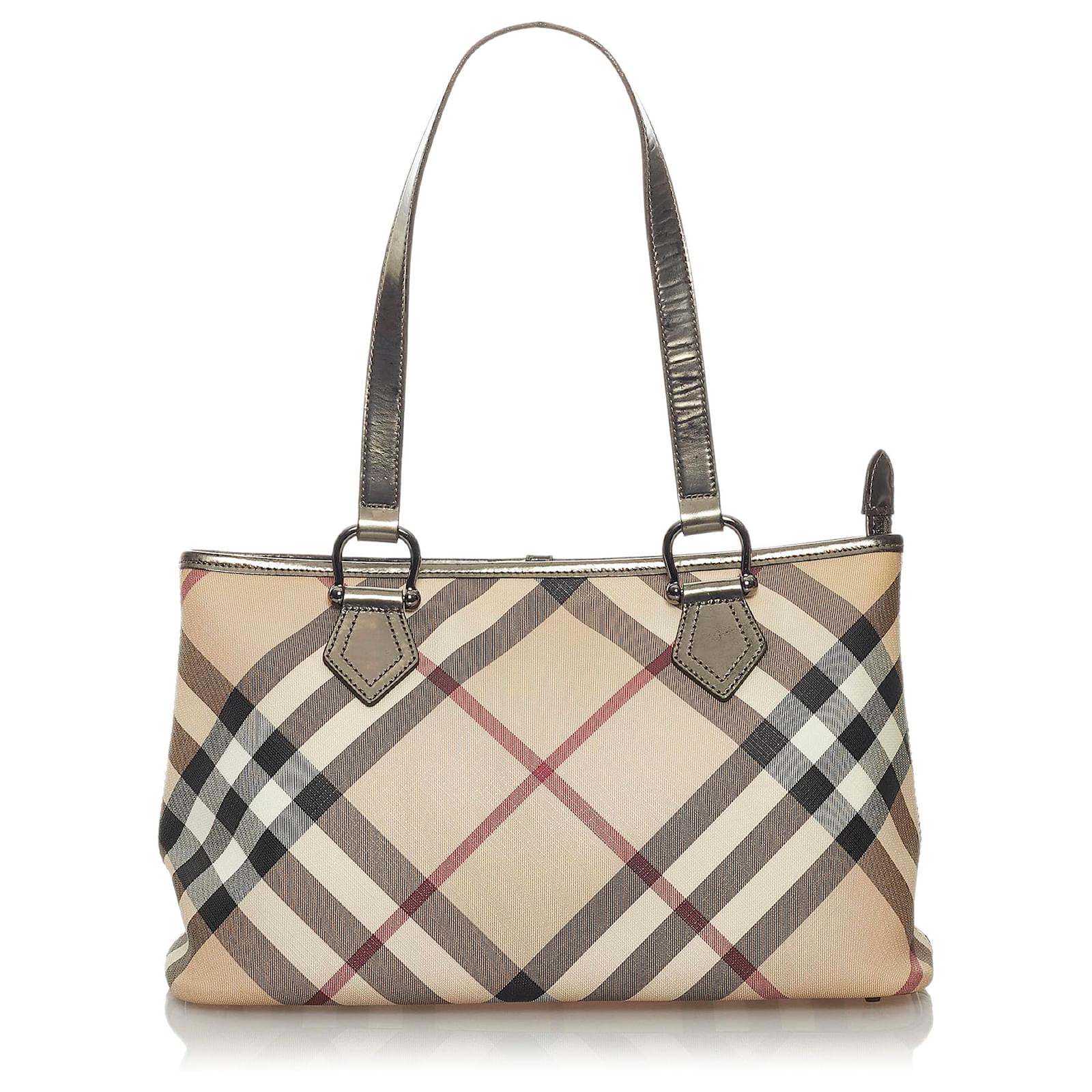 Burberry Brown Supernova Check Canvas Tote Bag Multiple Colors Beige Leather Patent Leather 3735