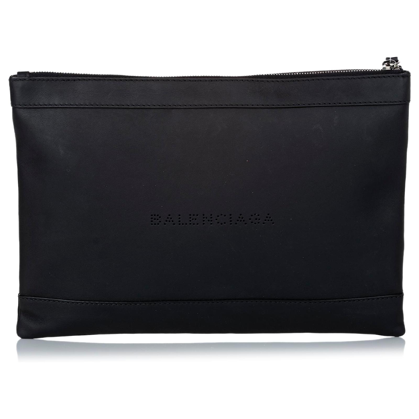 Balenciaga Black Navy Clip M Clutch Bag Leather Pony-style