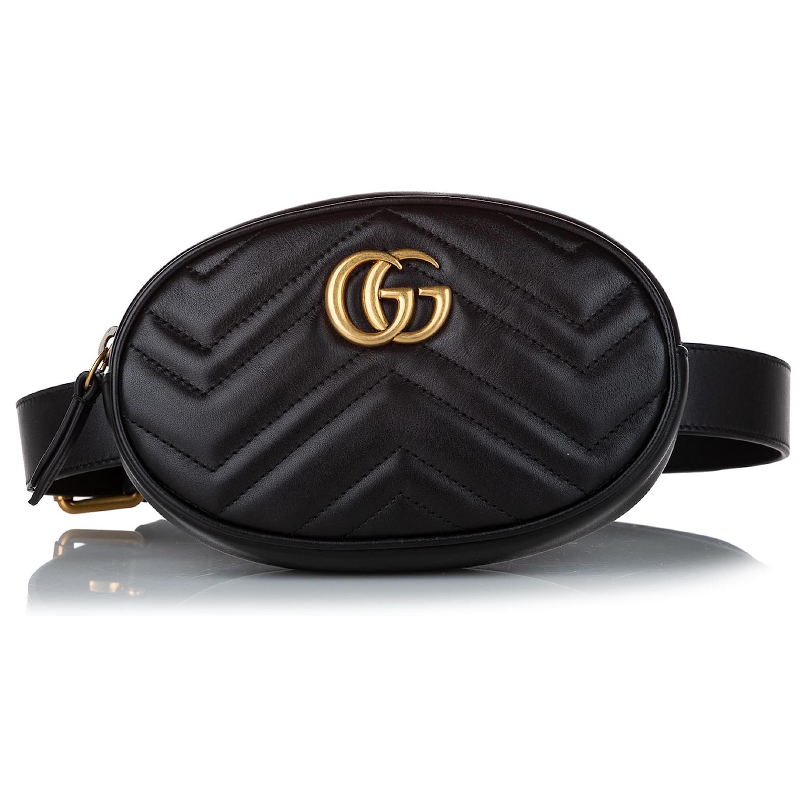 Gucci Black Gg Marmont Matelasse Belt Bag Leather Pony-style