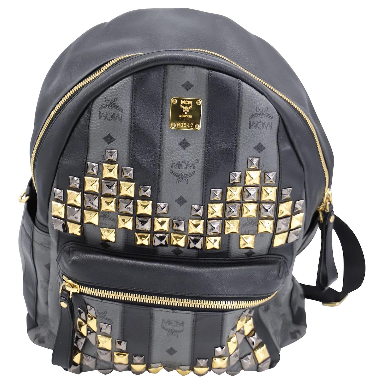 MCM Monogrammed Crystal M Backpack in Black Leather