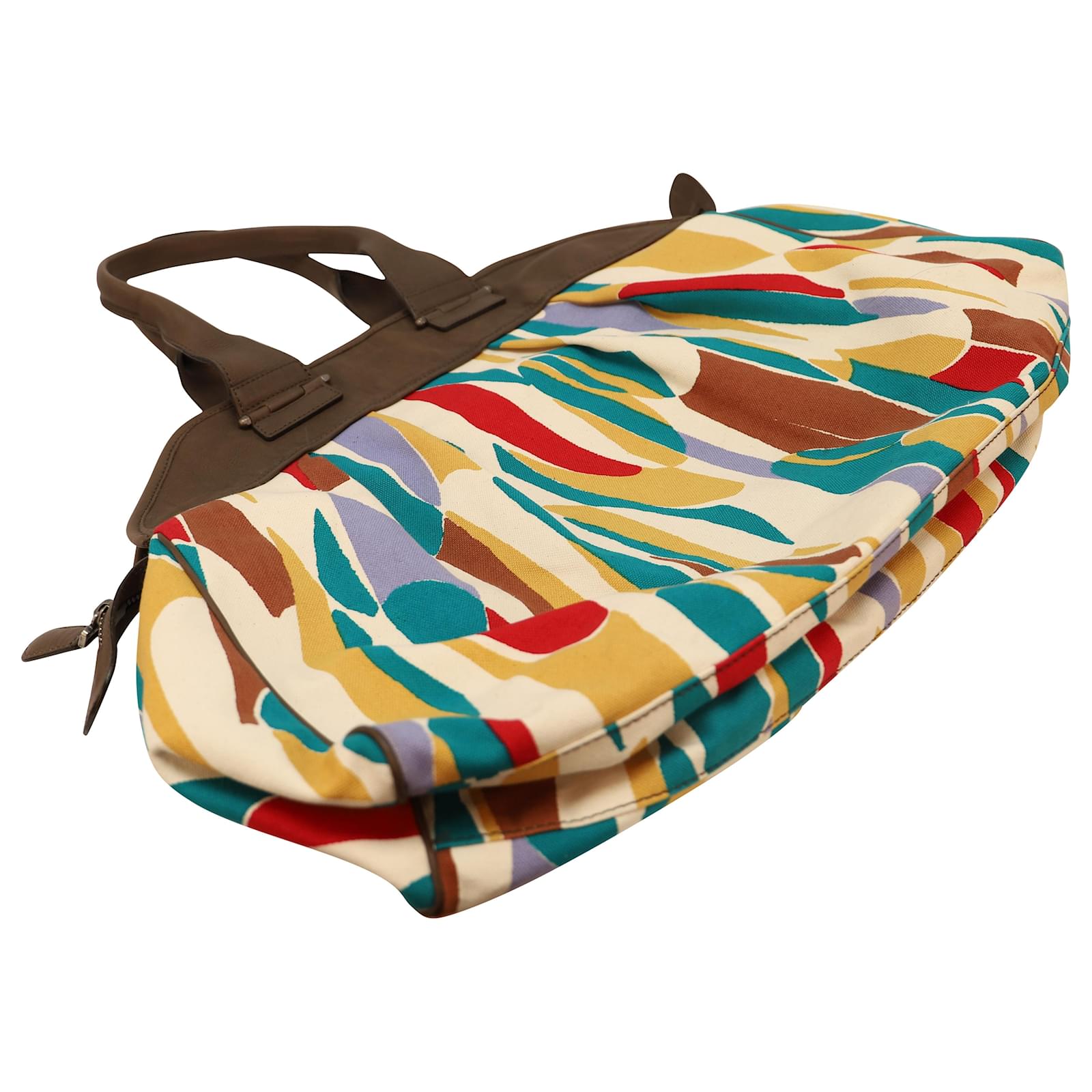 Marni Printed Large Tote Bag in Multicolor Canvas Multiple colors