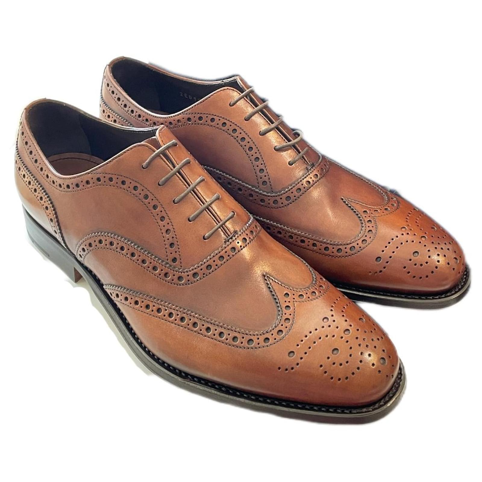 PRADA leather dress wingtip type oxford shoes for men Caramel  -  Joli Closet