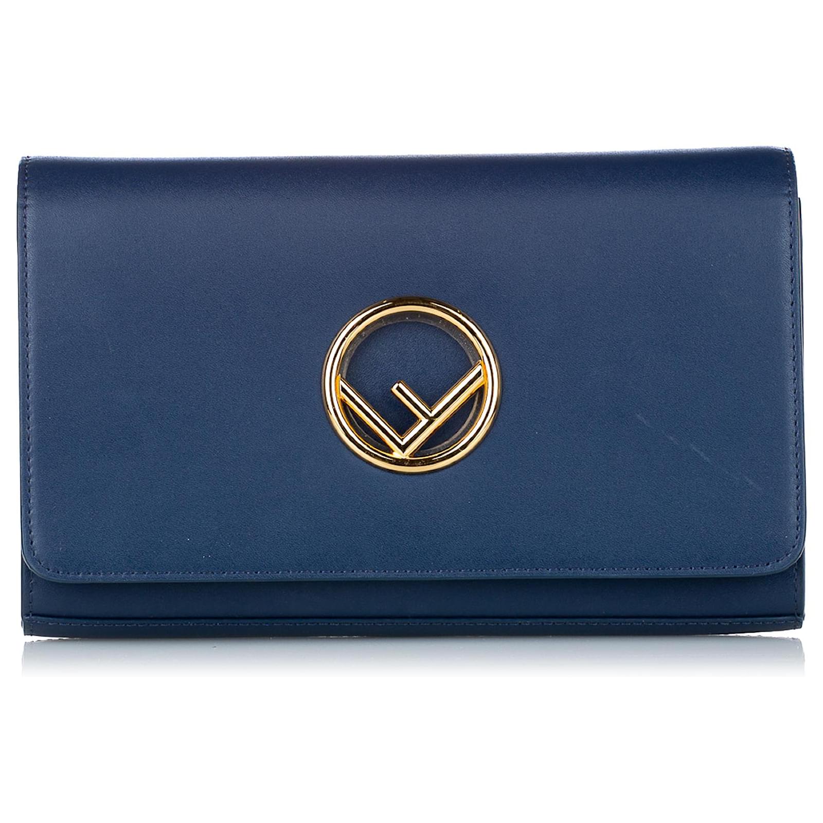 F is Fendi Leather Wallet on Chain Blue